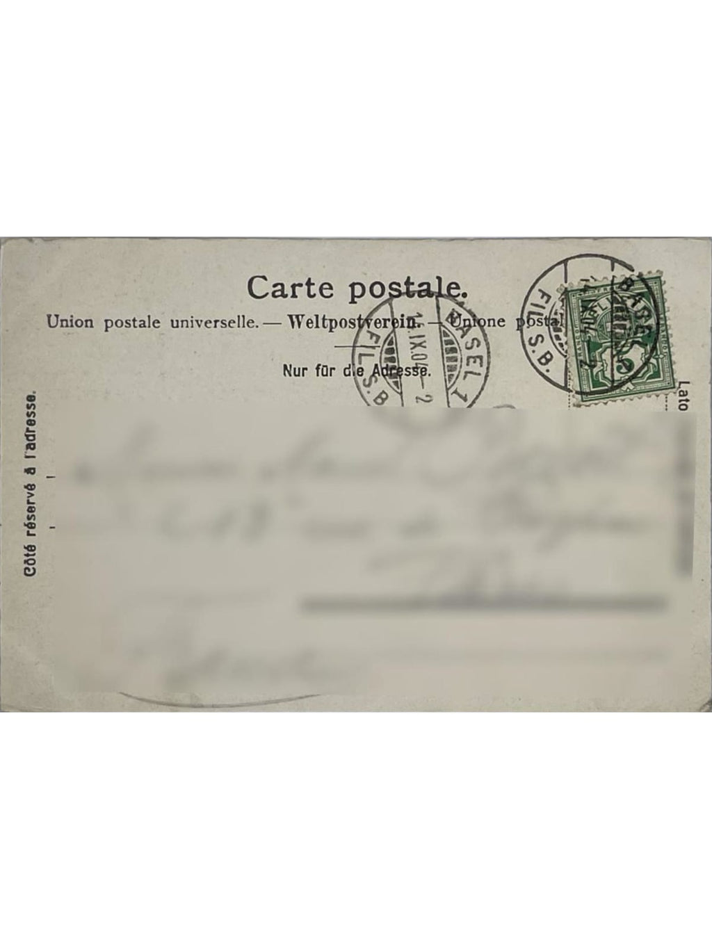 Verso de la carte postale