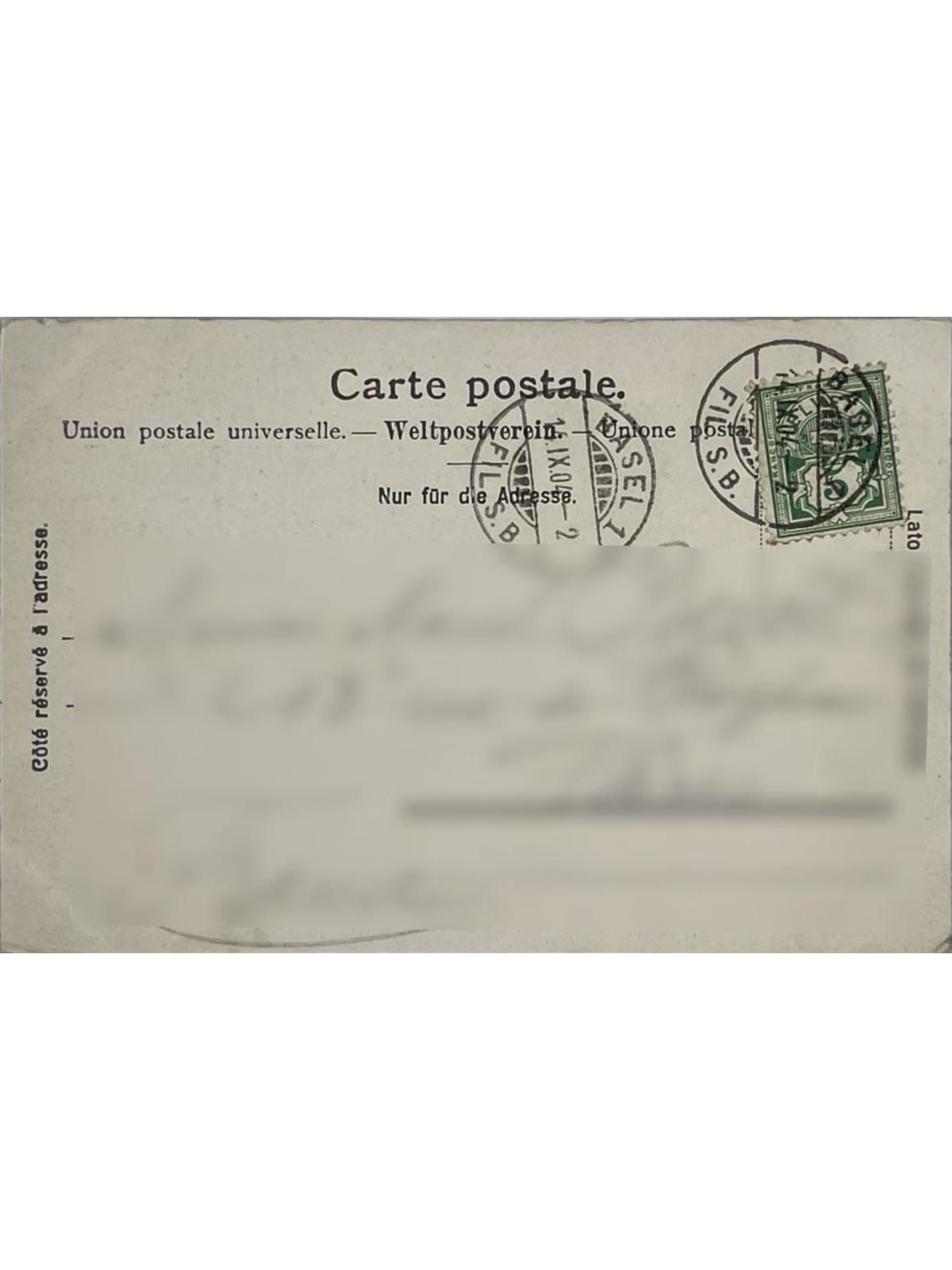 Verso de la carte postale