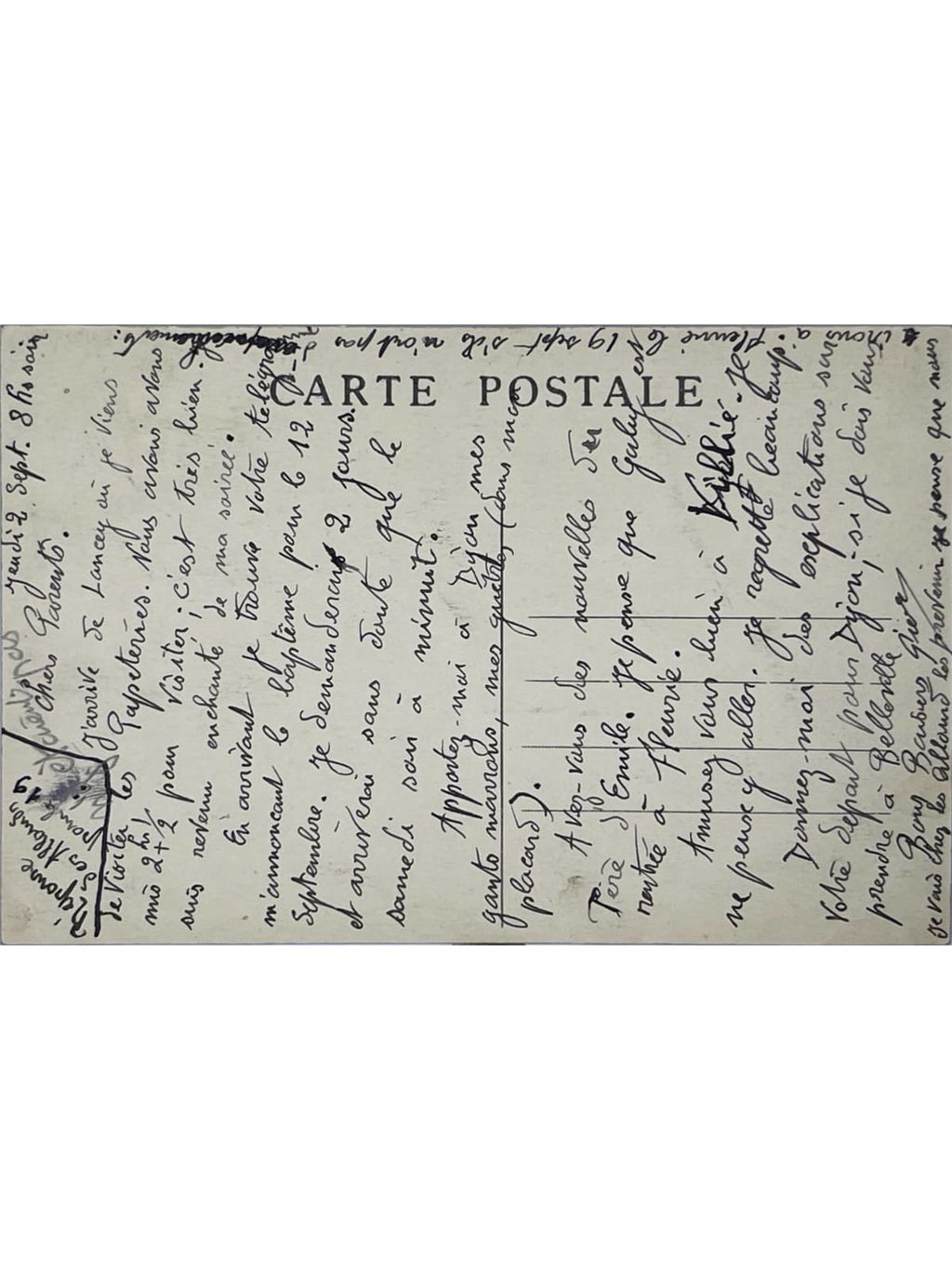 Verso de la carte postale