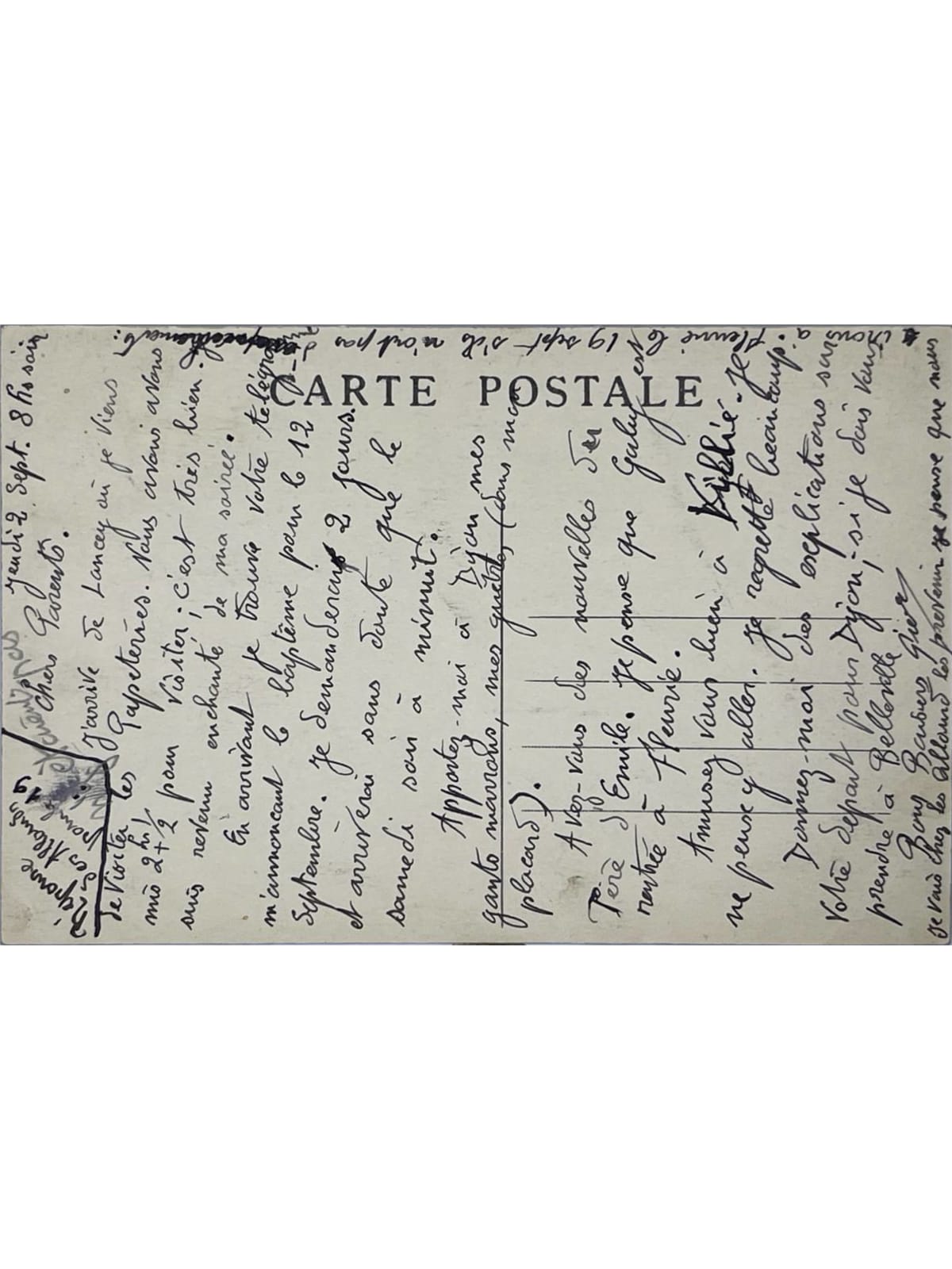 Verso de la carte postale