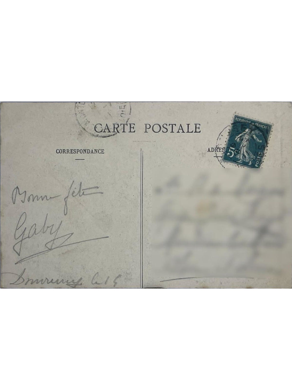 Verso de la carte postale