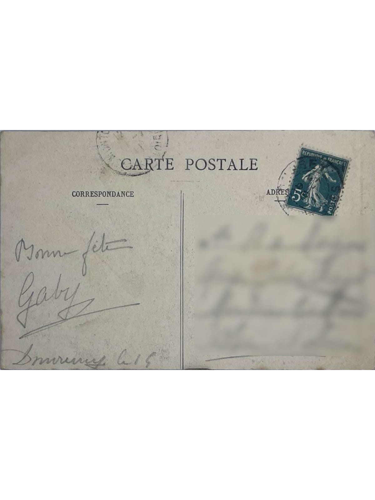 Verso de la carte postale