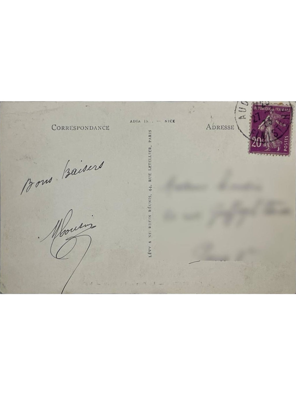 Verso de la carte postale