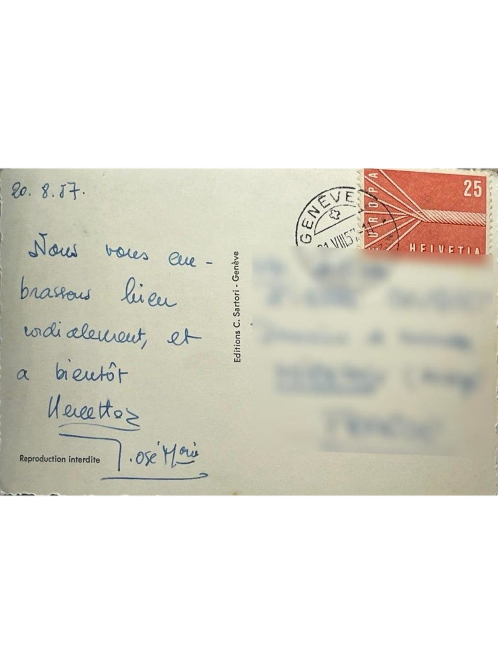 Verso de la carte postale