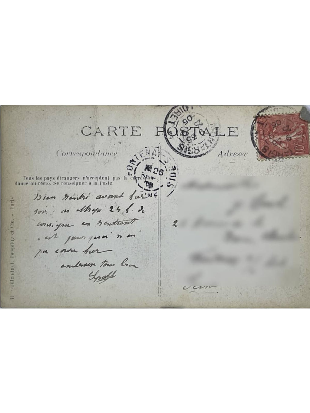 Verso de la carte postale