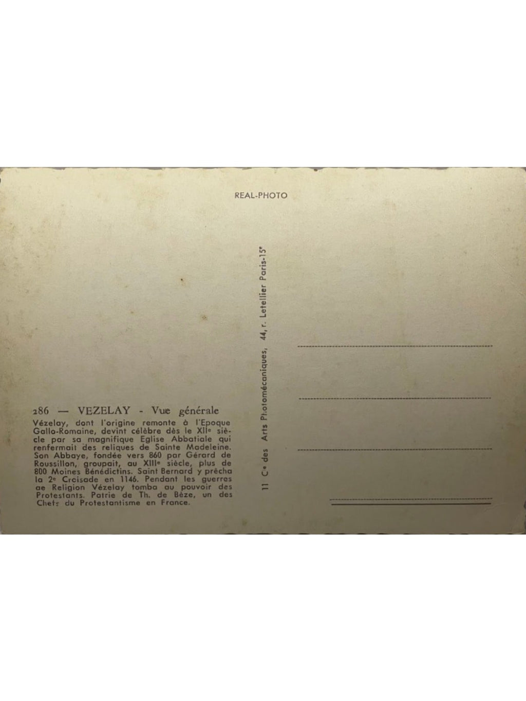 Verso de la carte postale