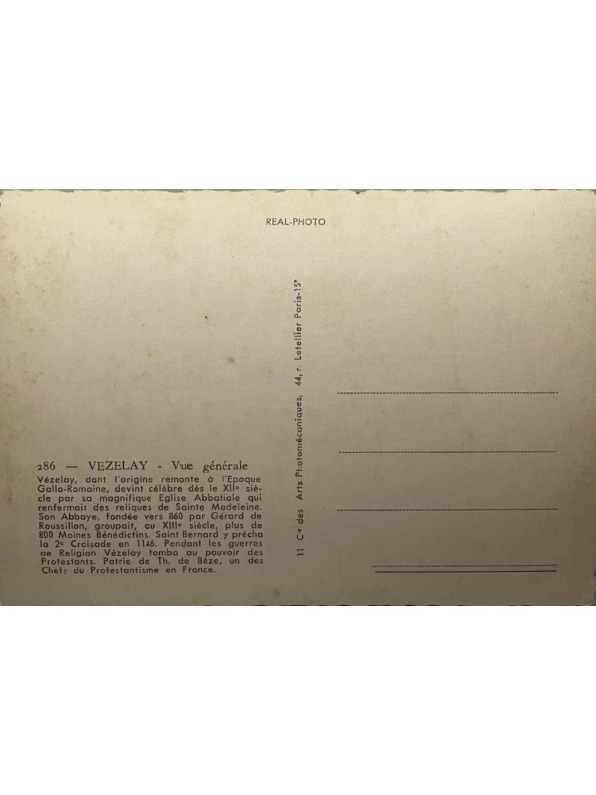 Verso de la carte postale