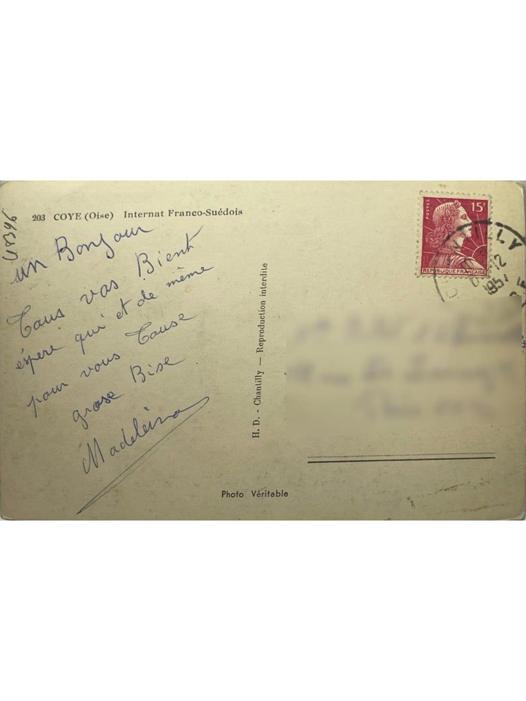 Verso de la carte postale