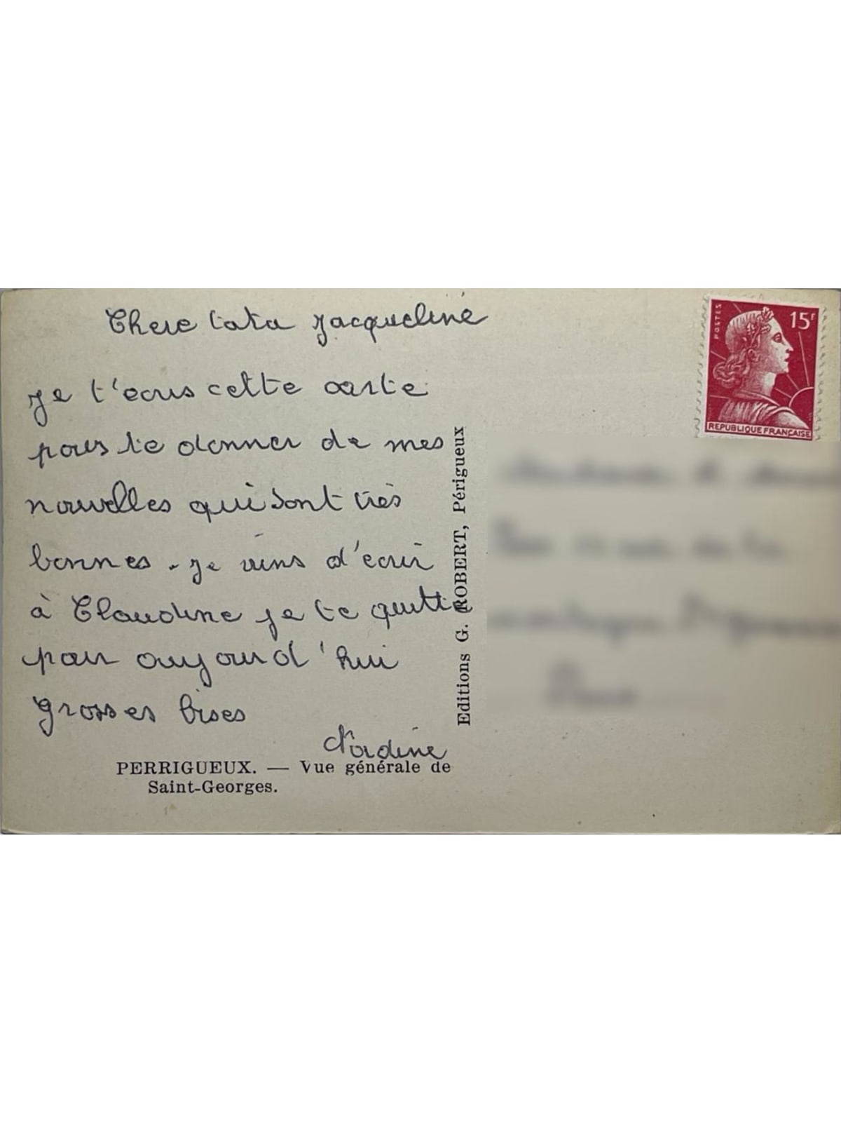 Verso de la carte postale
