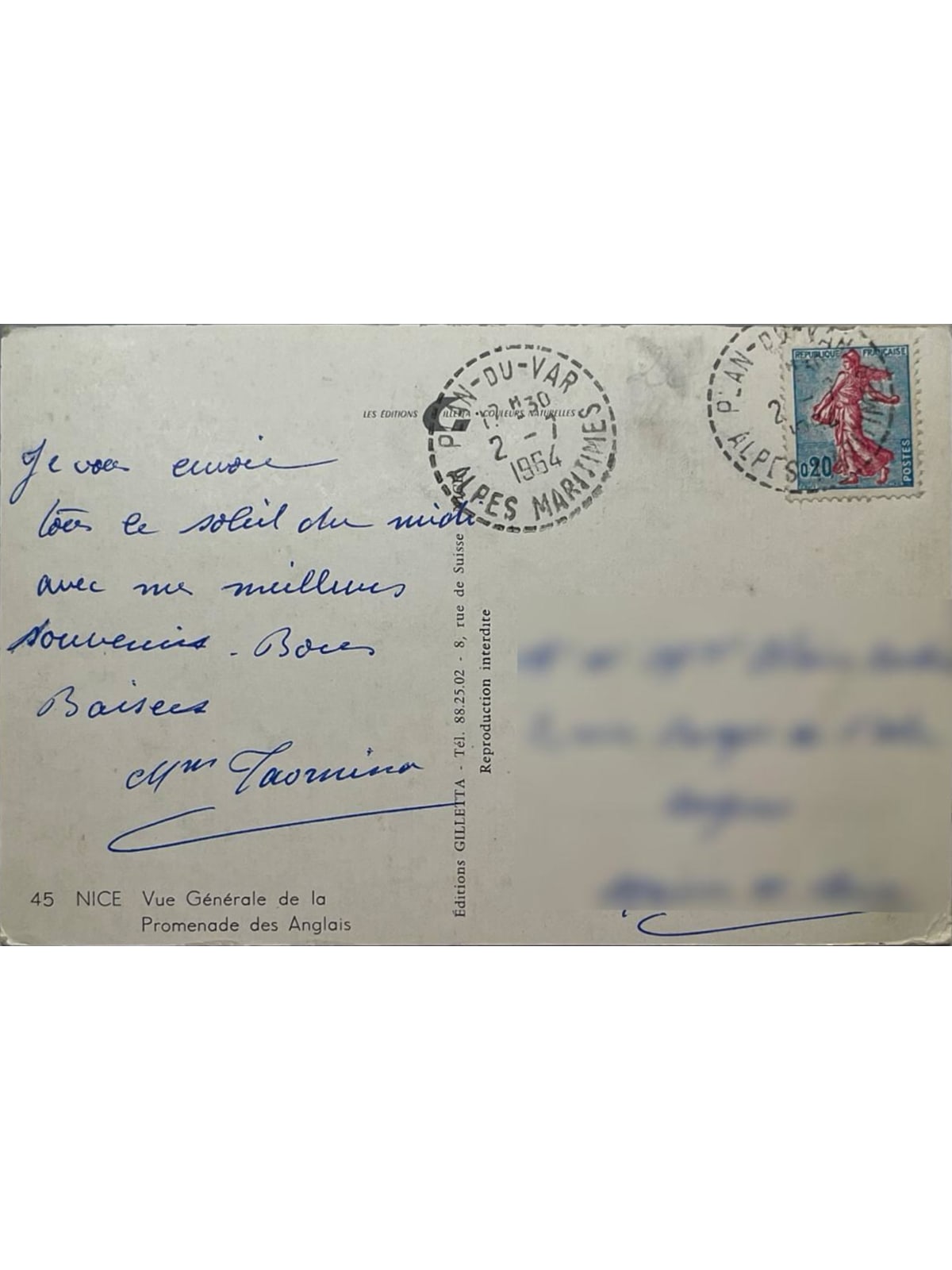 Verso de la carte postale