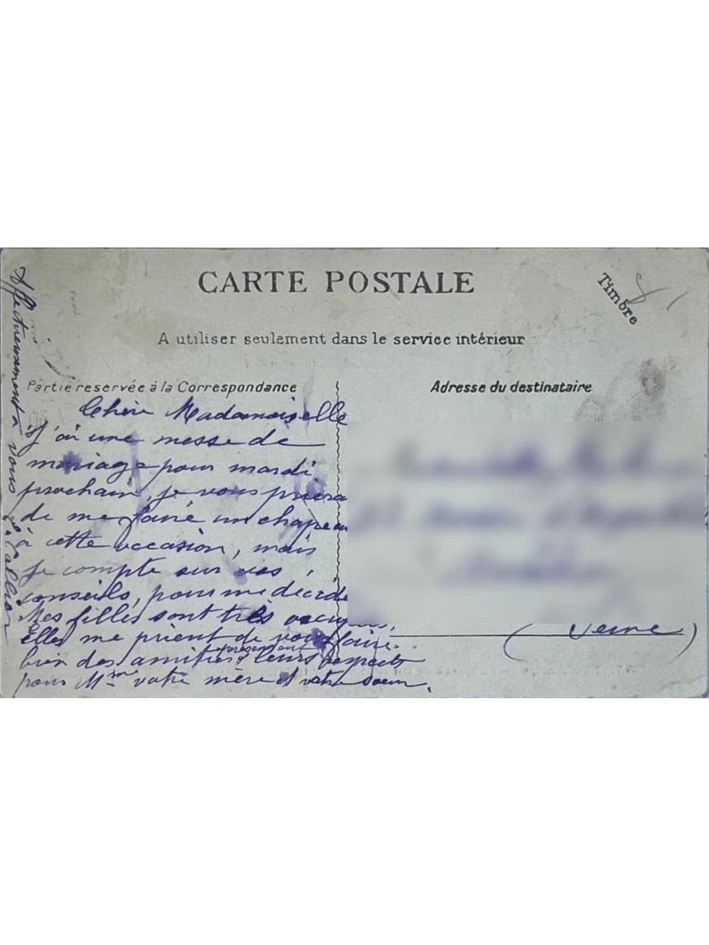 Verso de la carte postale