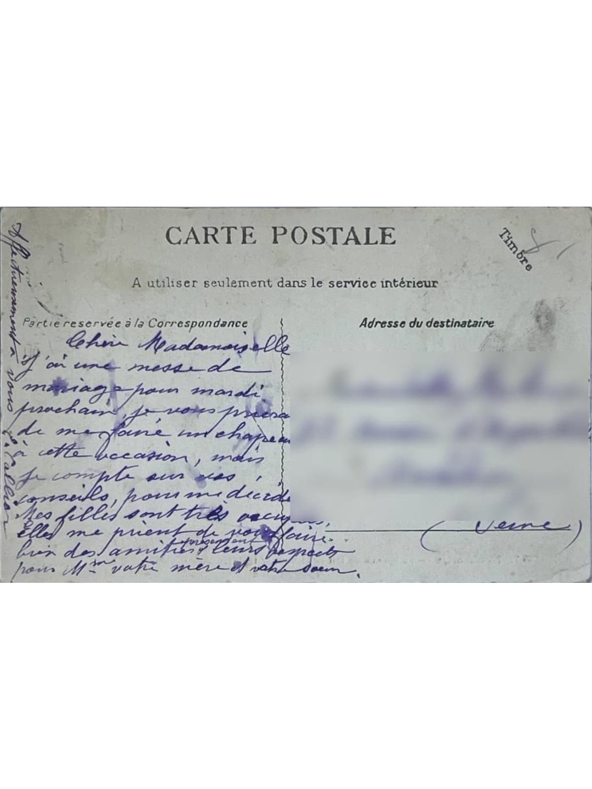 Verso de la carte postale