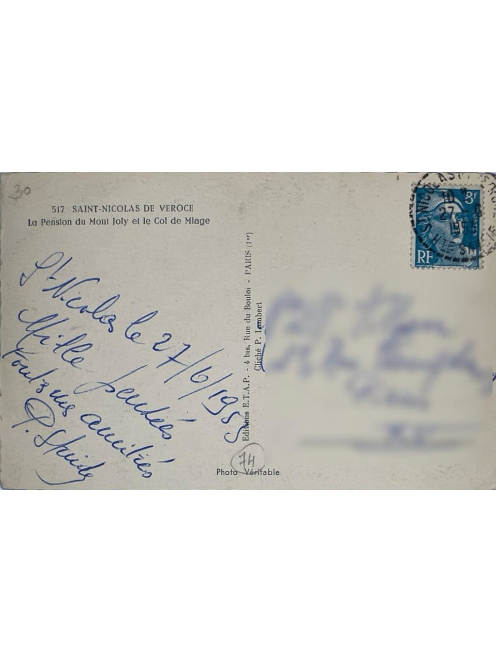 Verso de la carte postale