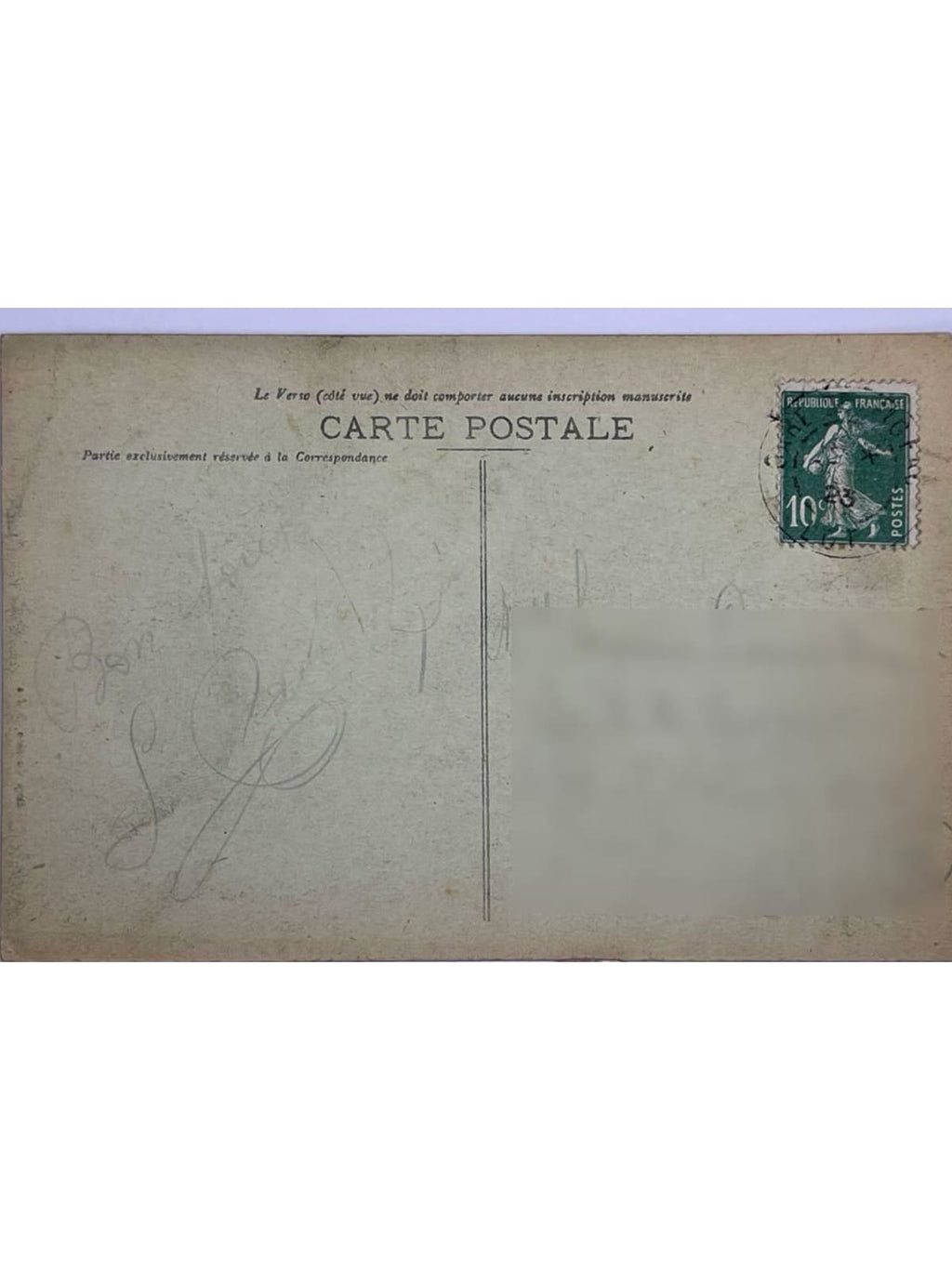 Verso de la carte postale
