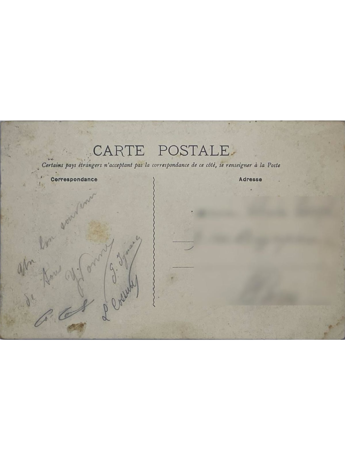 Verso de la carte postale