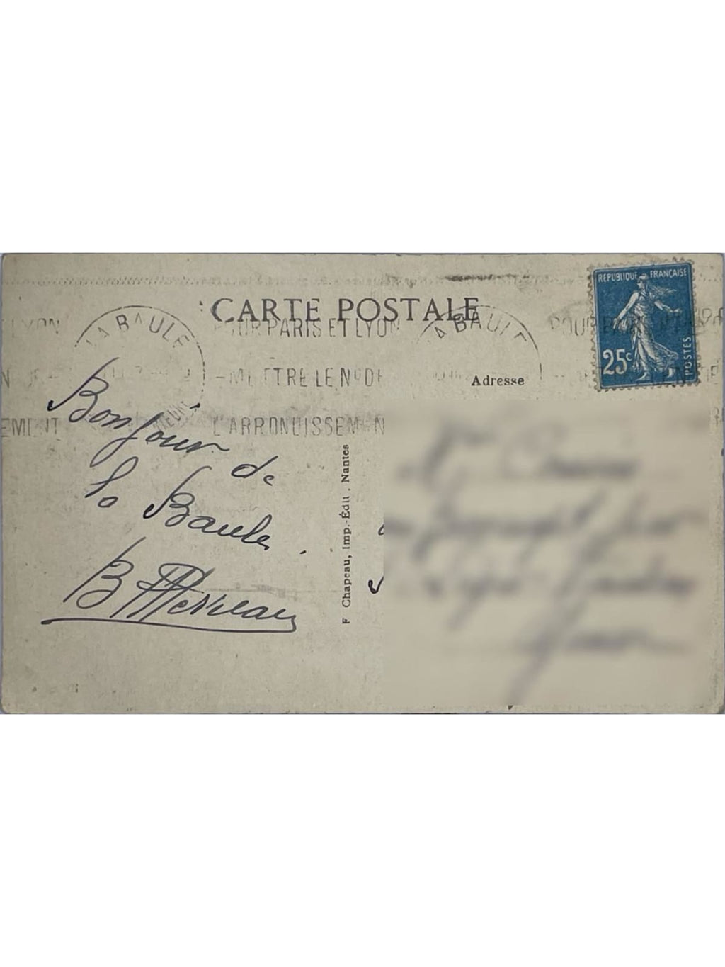 Verso de la carte postale