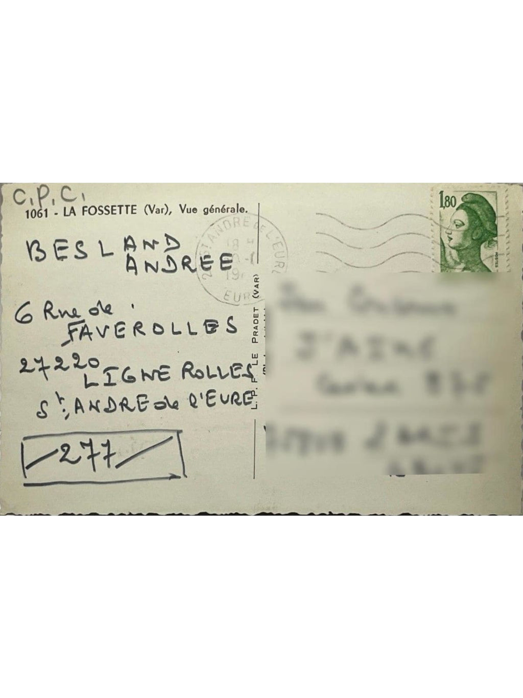 Verso de la carte postale