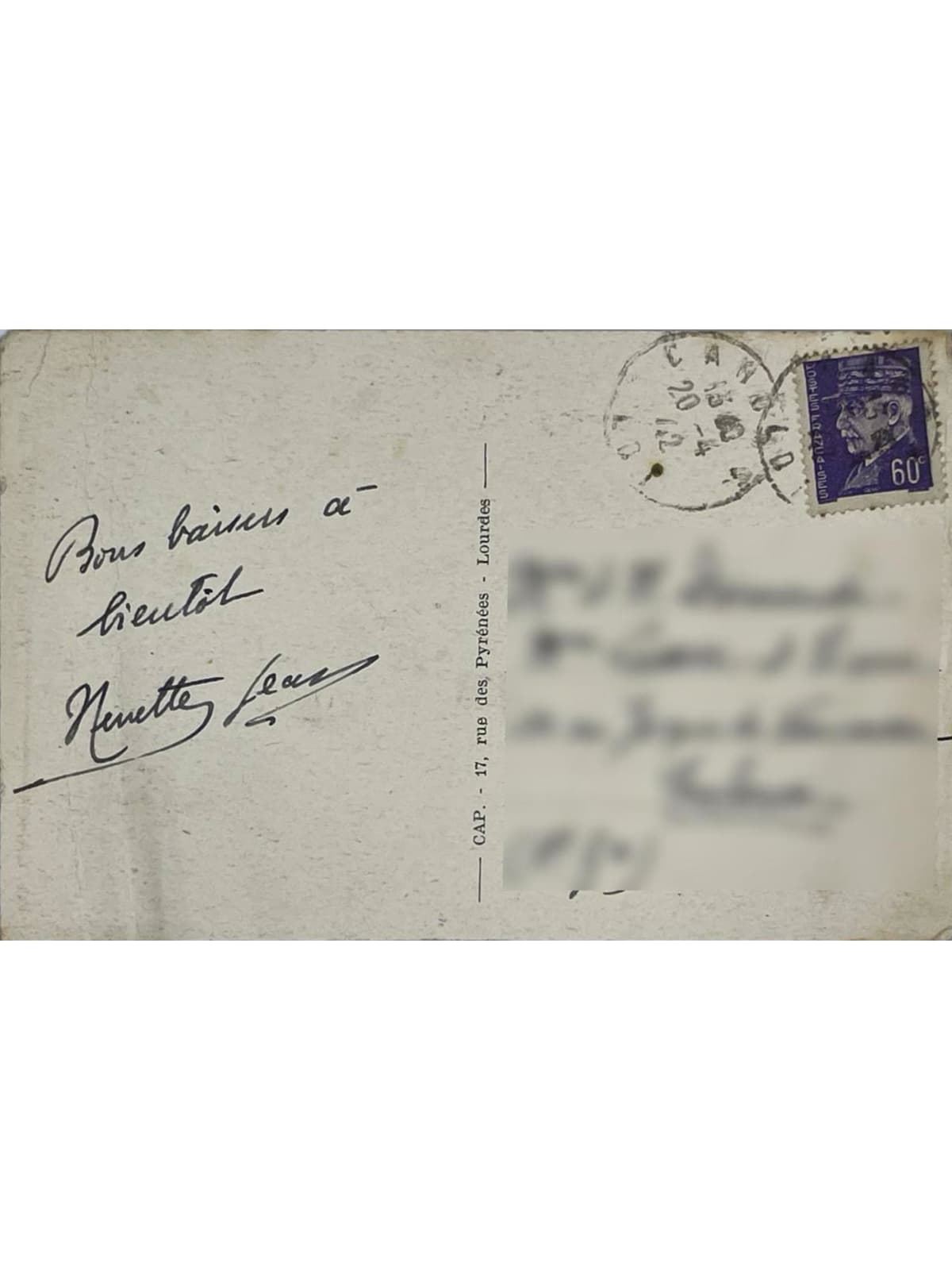 Verso de la carte postale