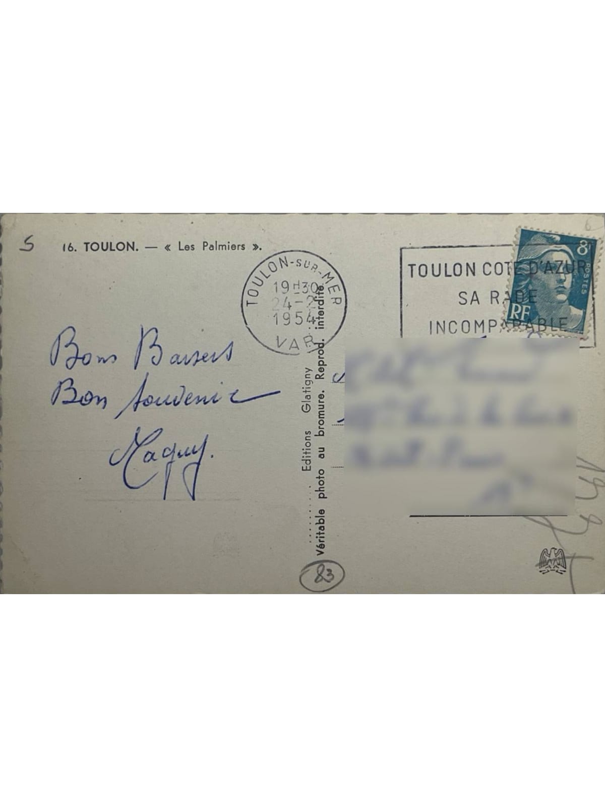 Verso de la carte postale