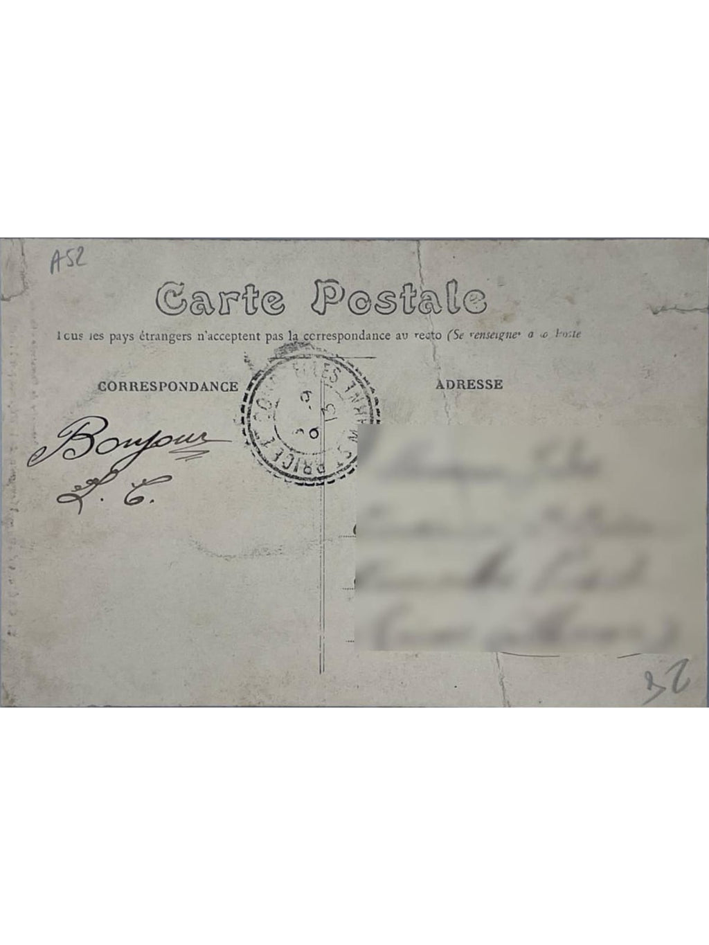 Verso de la carte postale