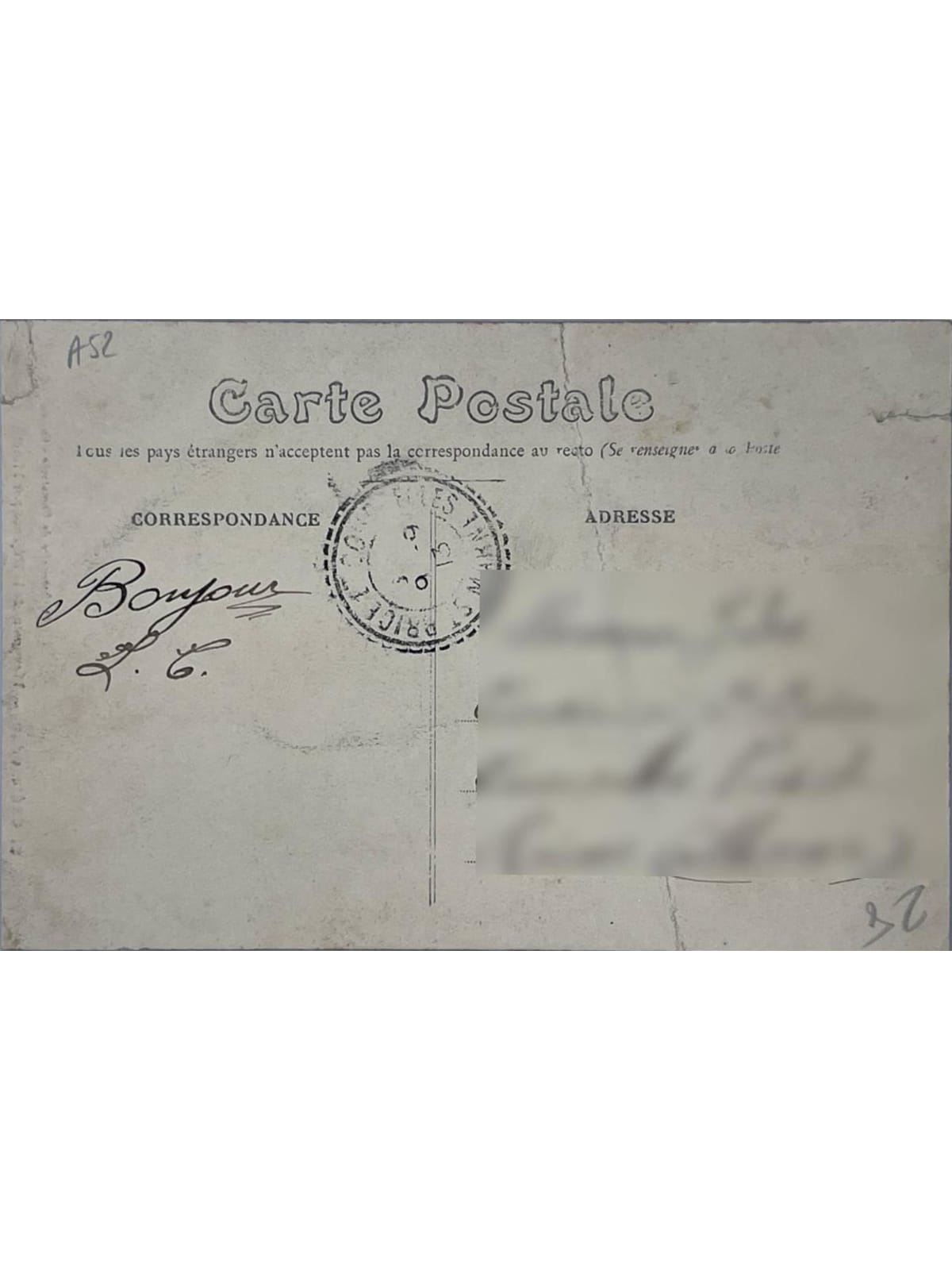 Verso de la carte postale