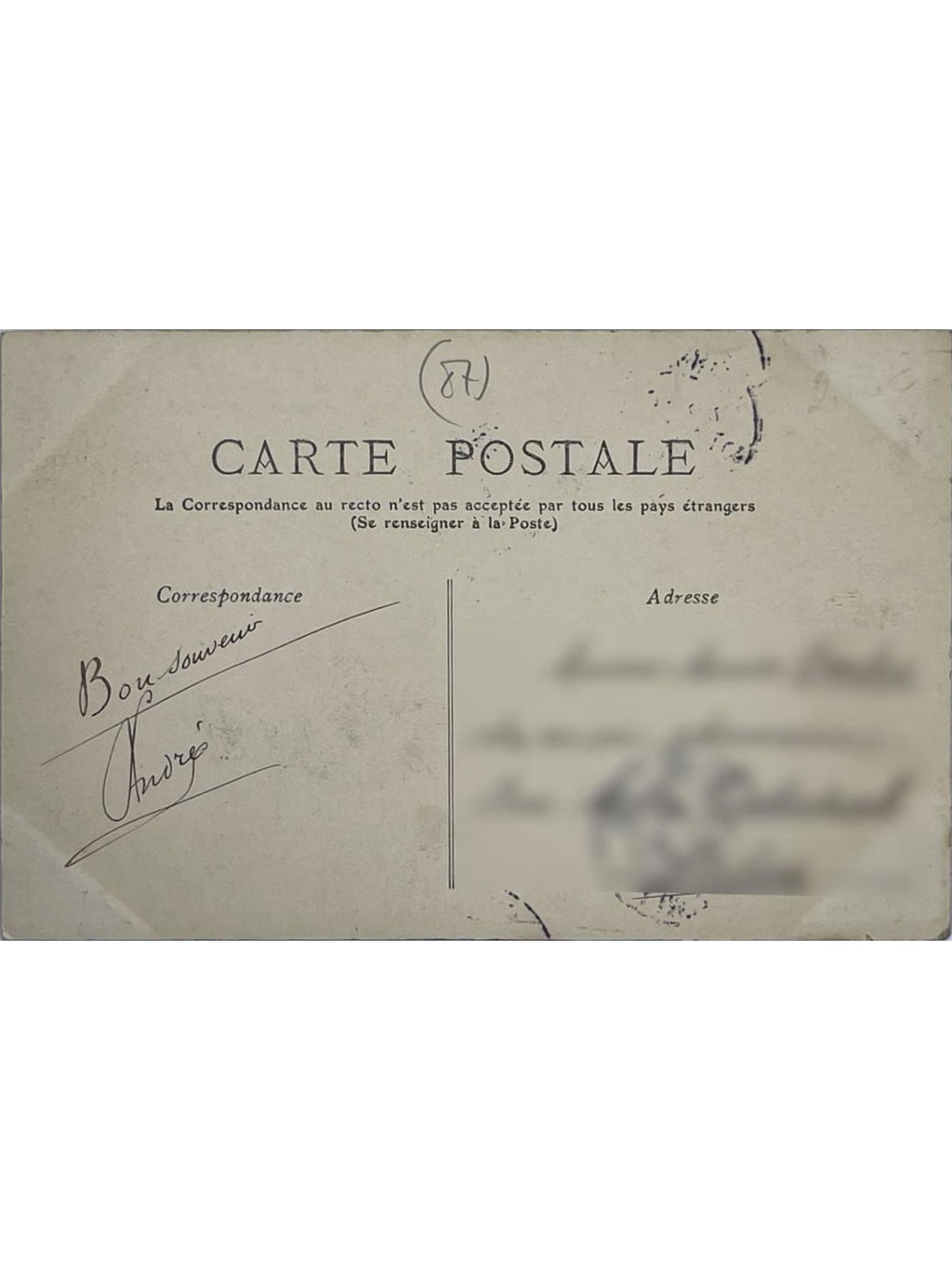 Verso de la carte postale