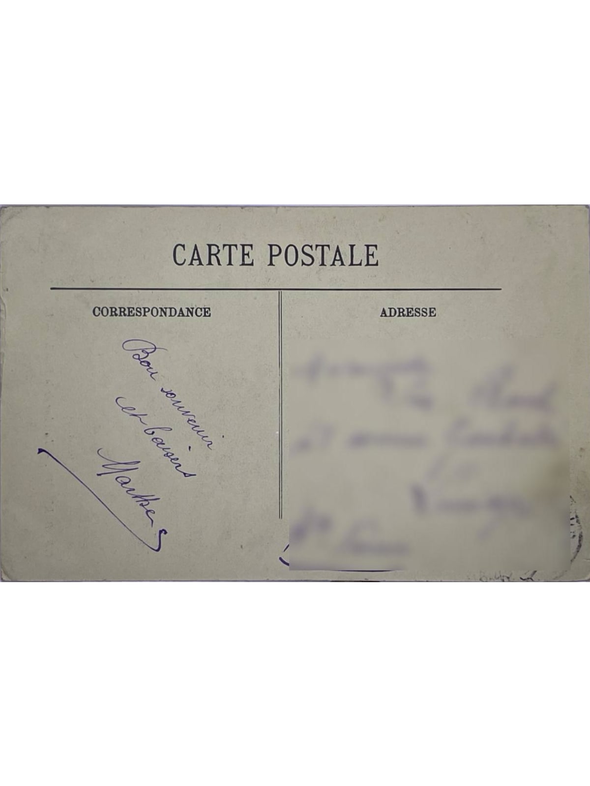 Verso de la carte postale