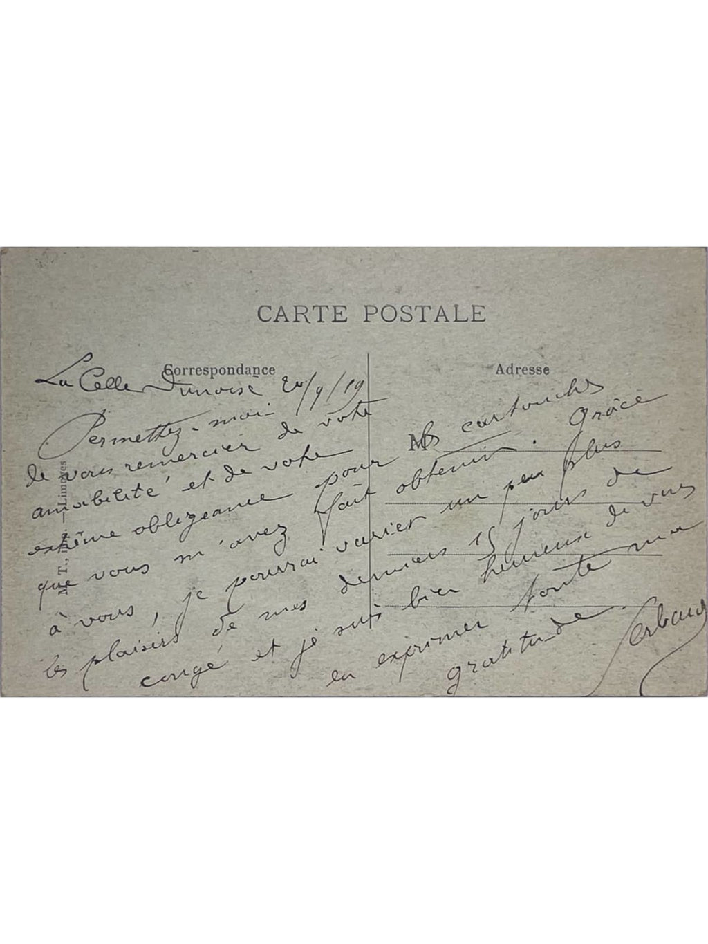 Verso de la carte postale