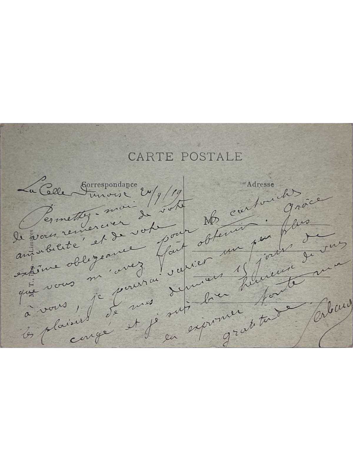 Verso de la carte postale