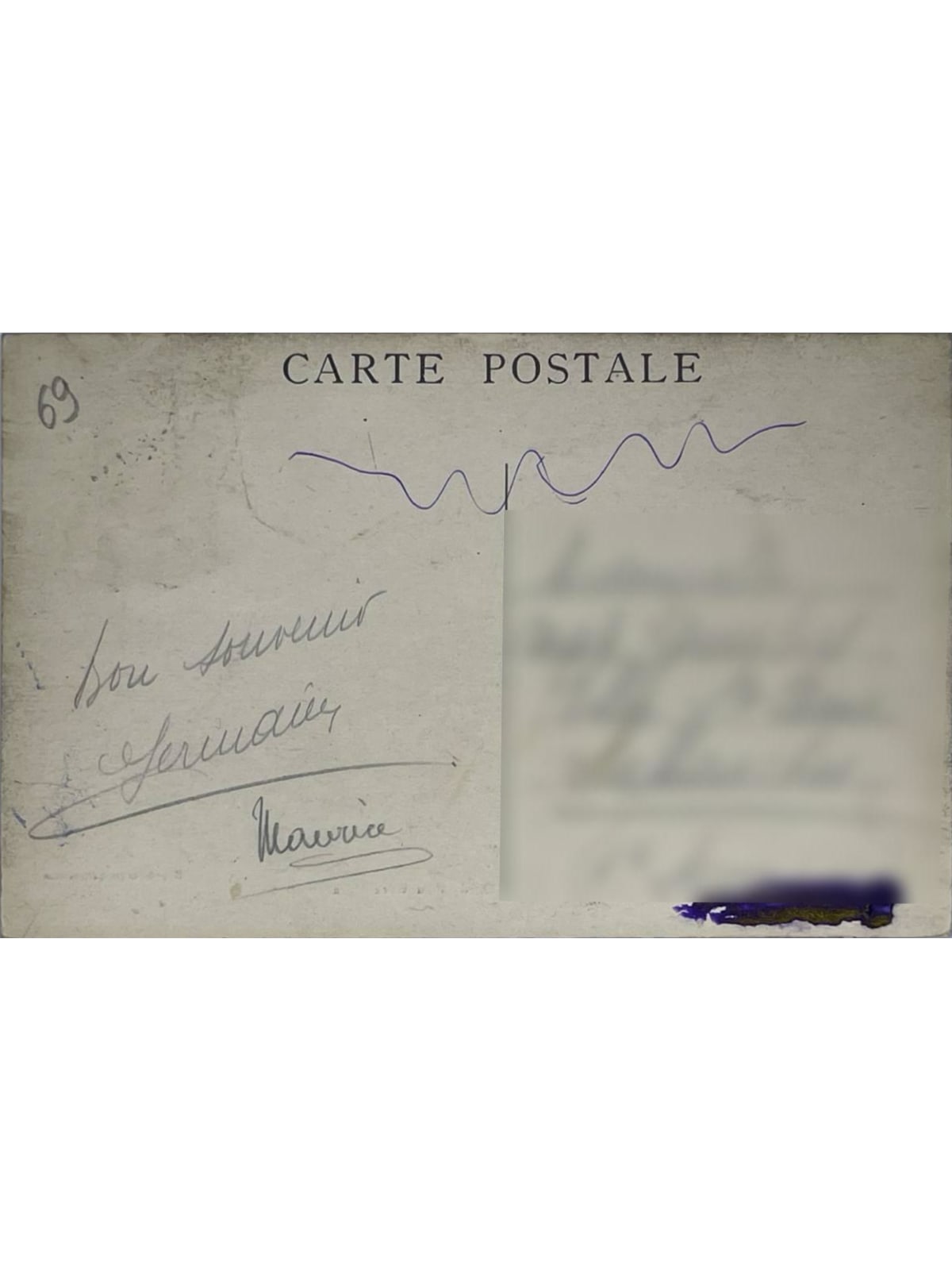 Verso de la carte postale
