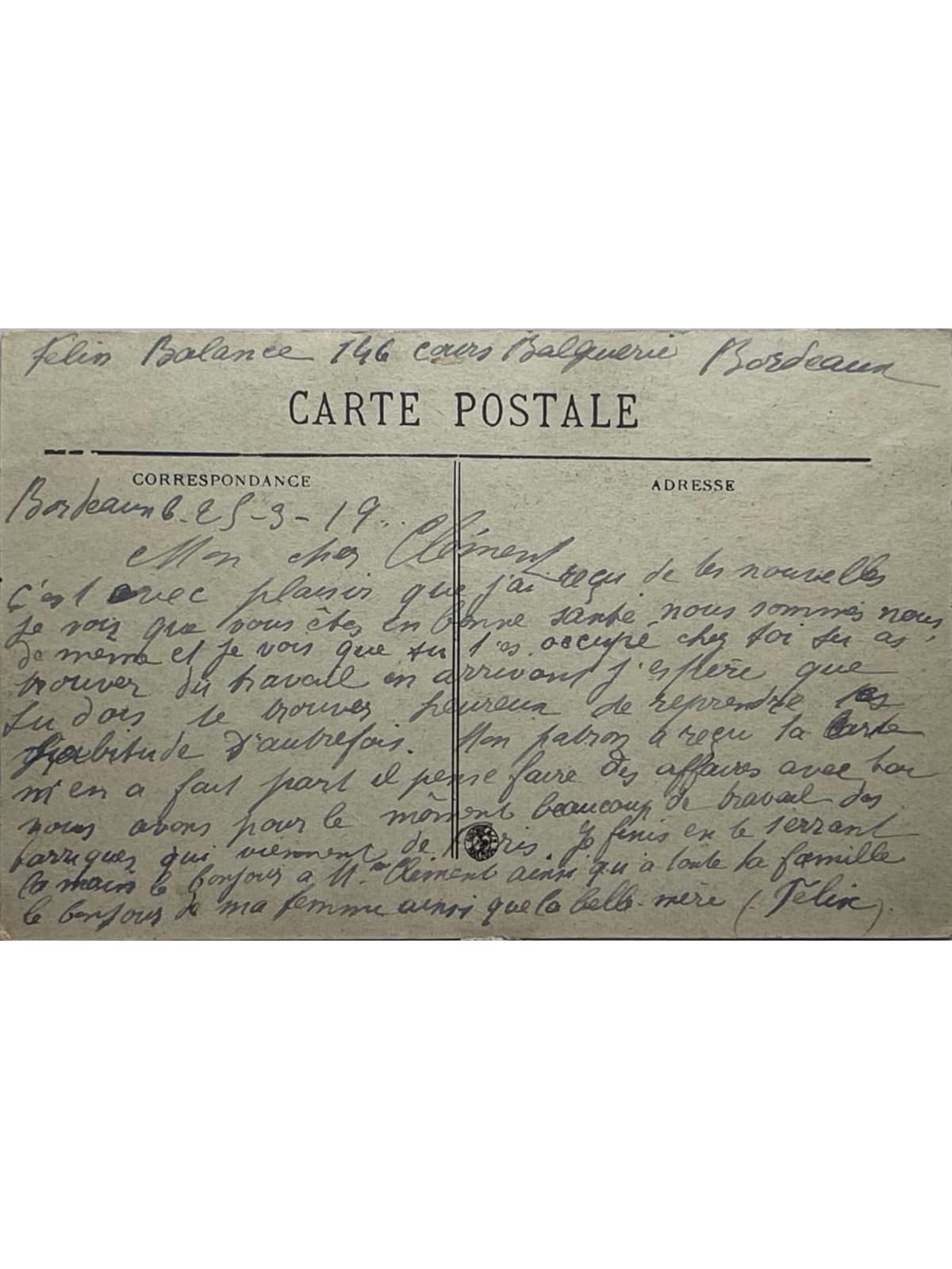 Verso de la carte postale