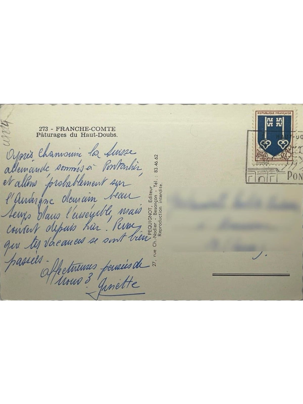 Verso de la carte postale