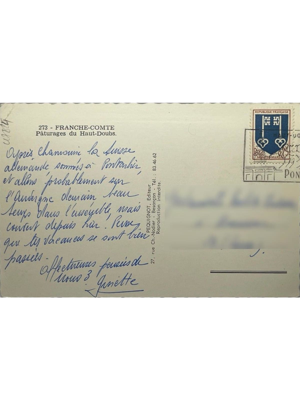 Verso de la carte postale