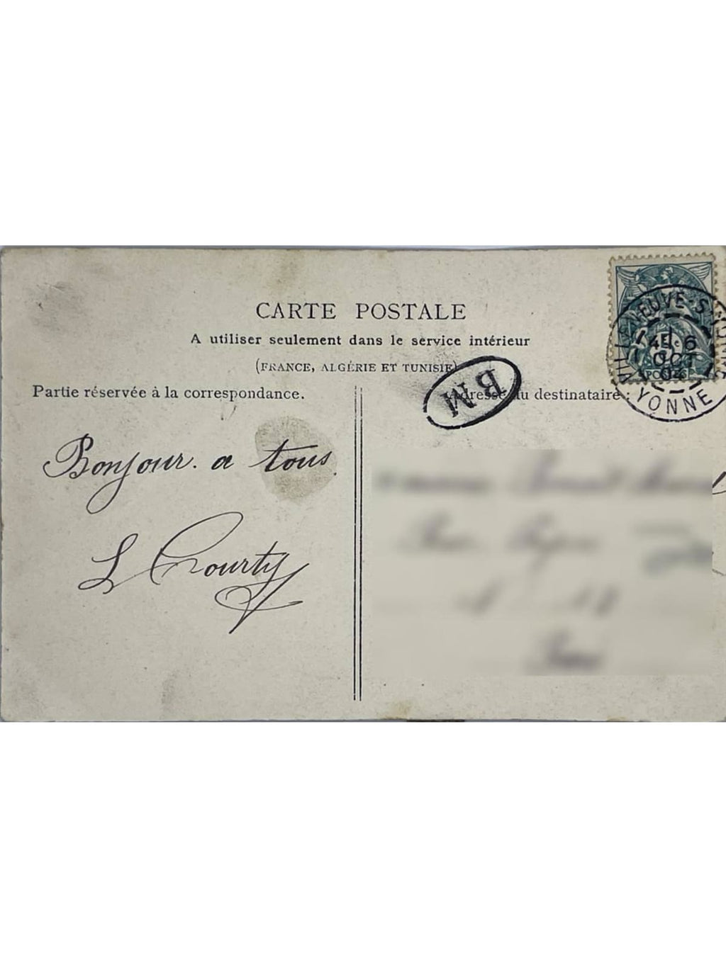 Verso de la carte postale