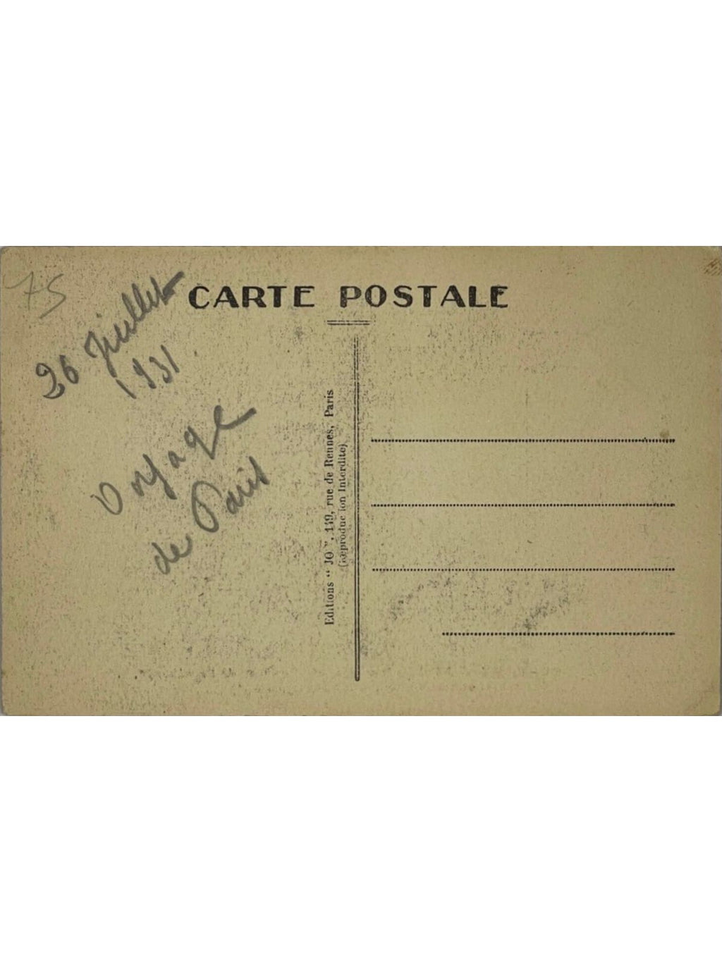 Verso de la carte postale