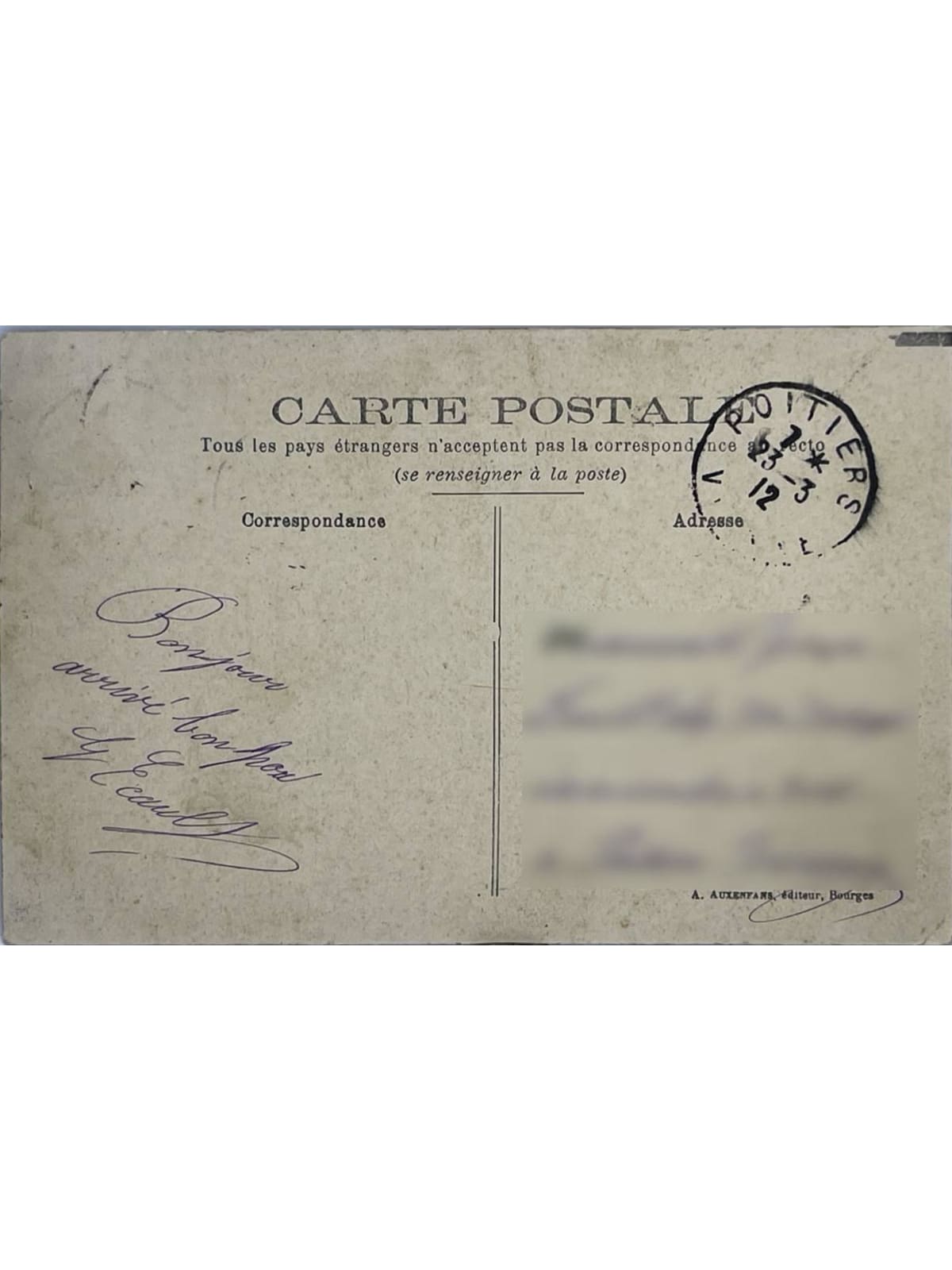 Verso de la carte postale