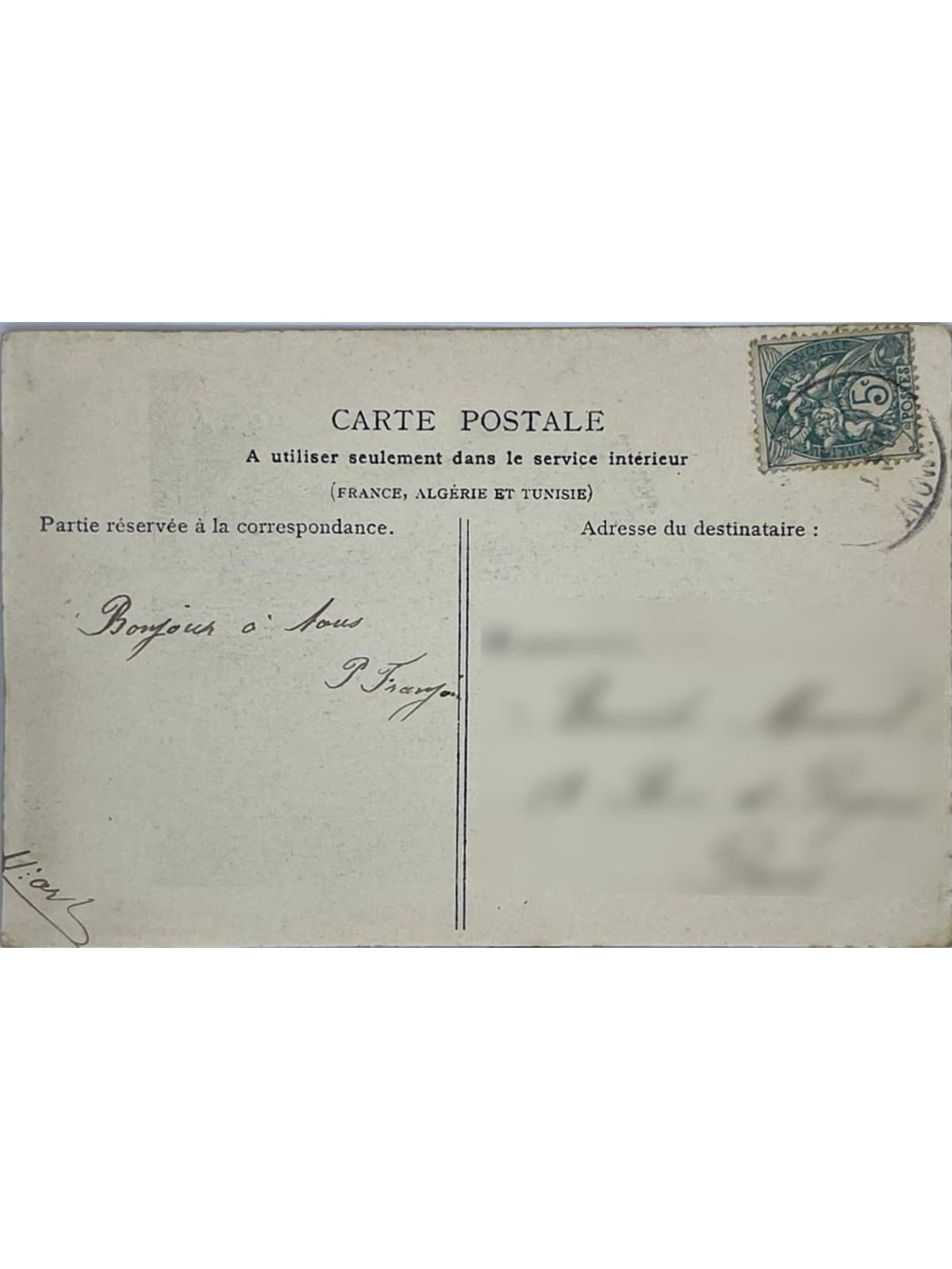 Verso de la carte postale