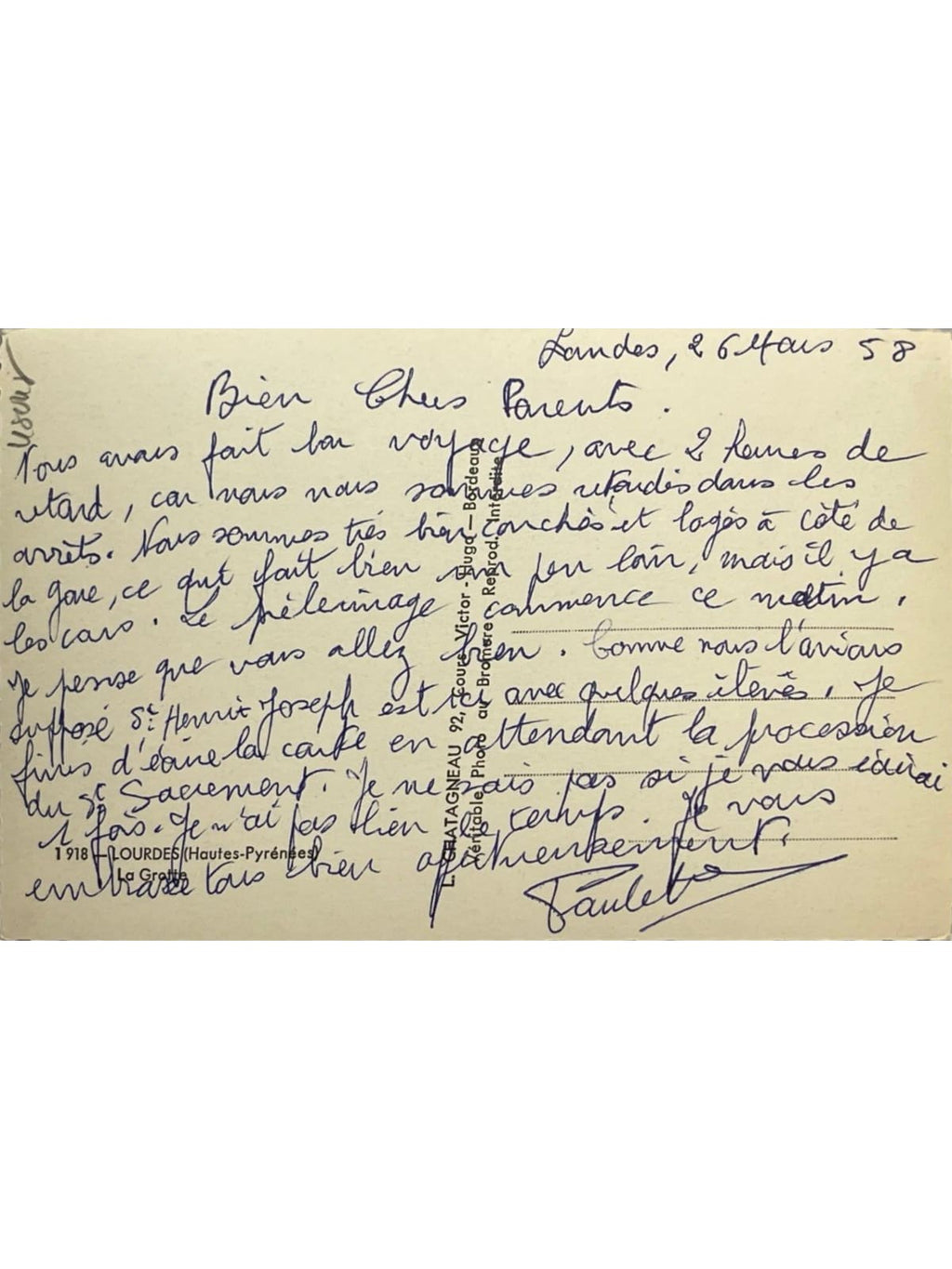 Verso de la carte postale