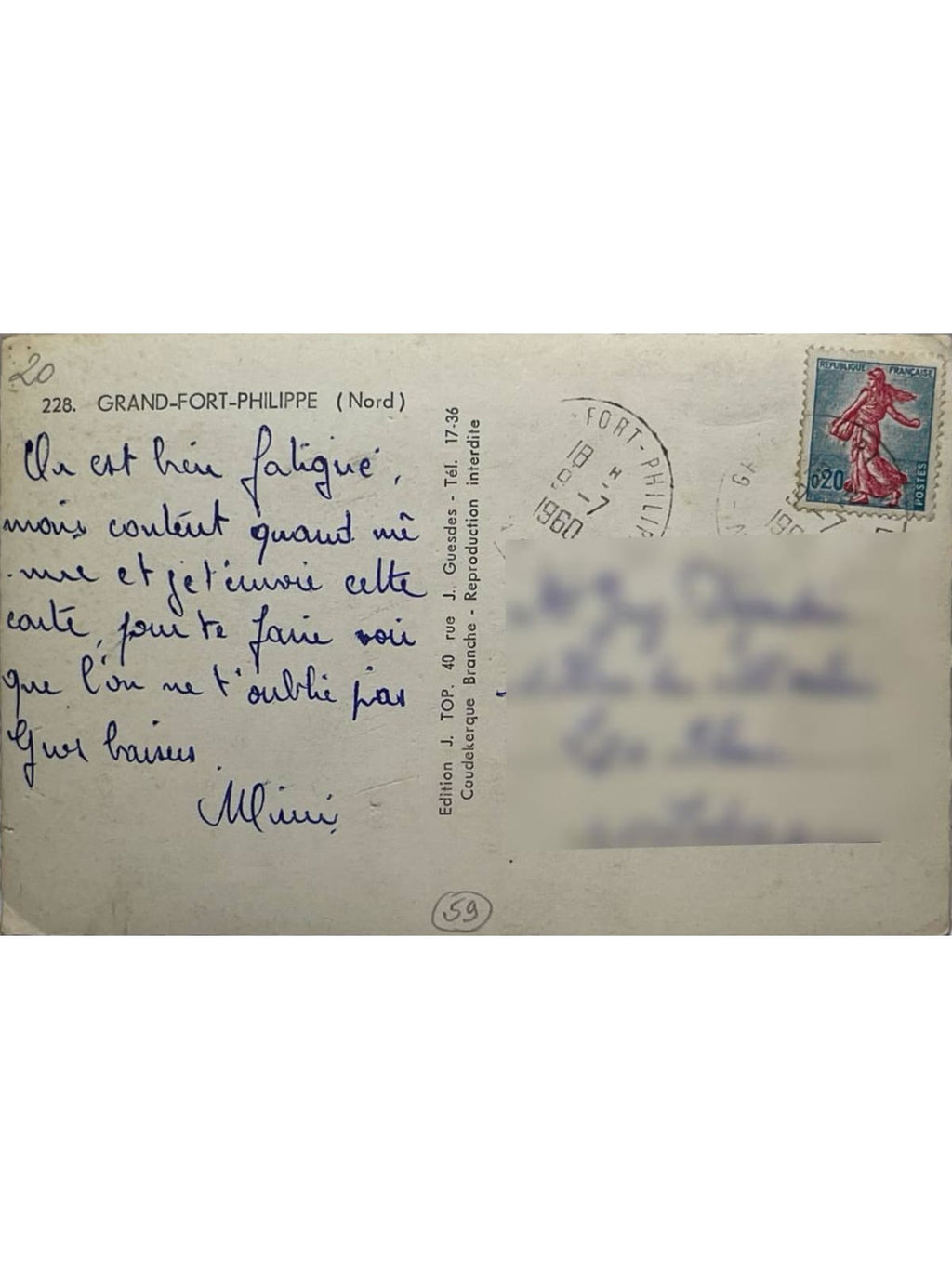 Verso de la carte postale