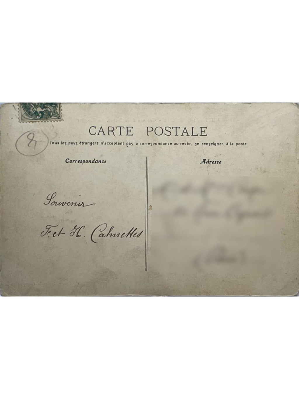 Verso de la carte postale