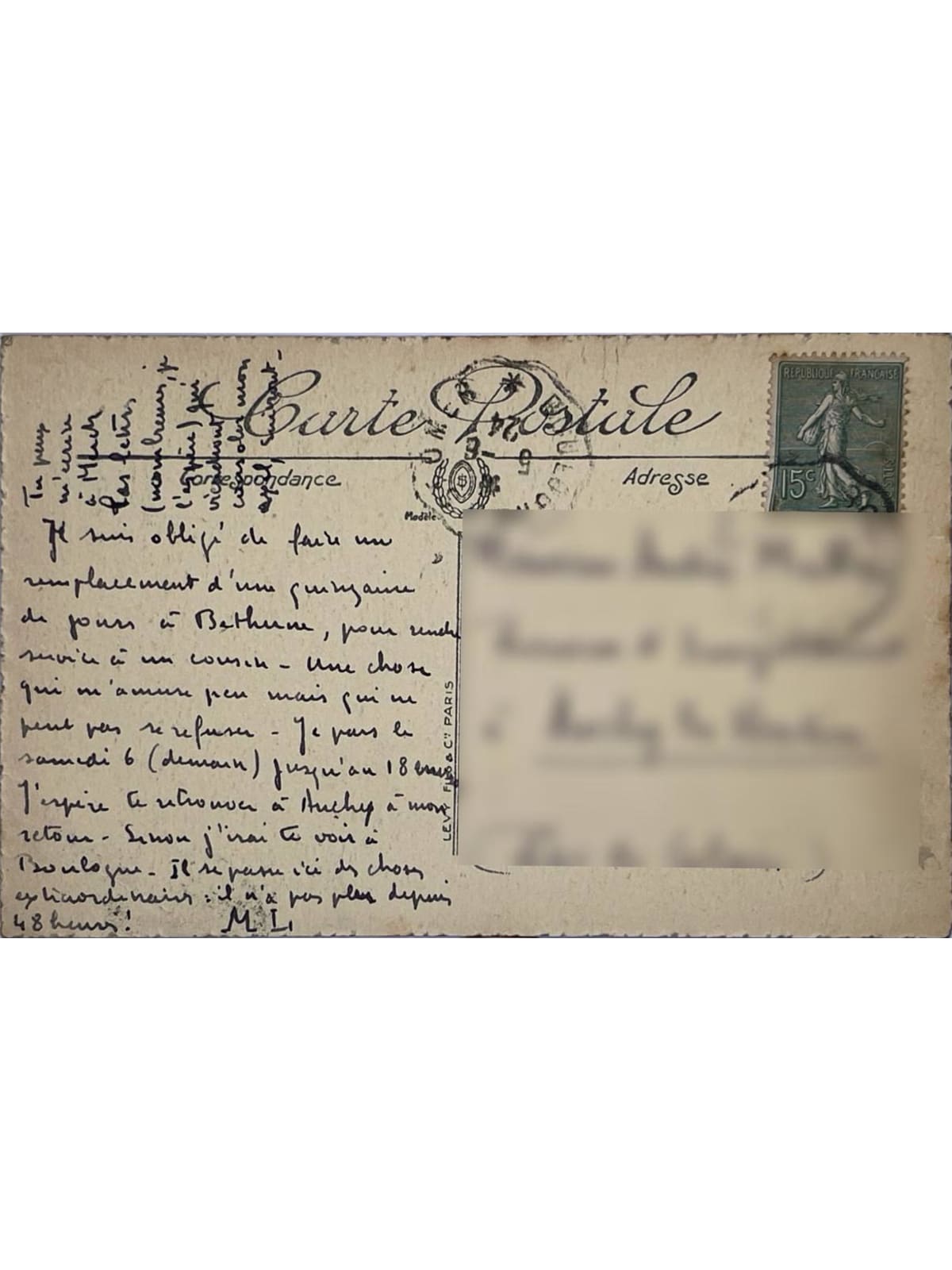 Verso de la carte postale