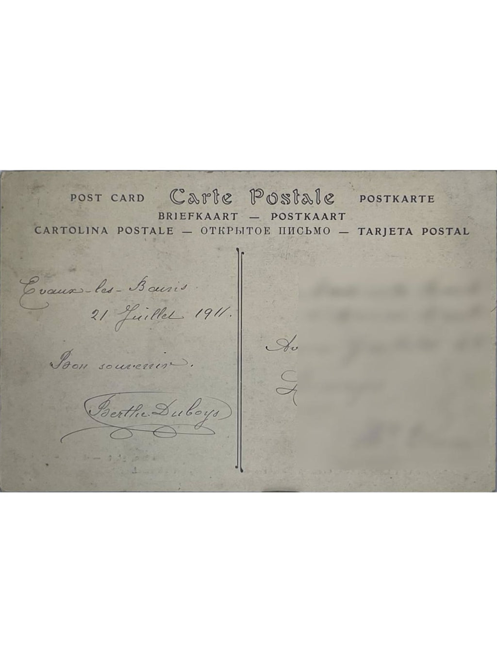 Verso de la carte postale