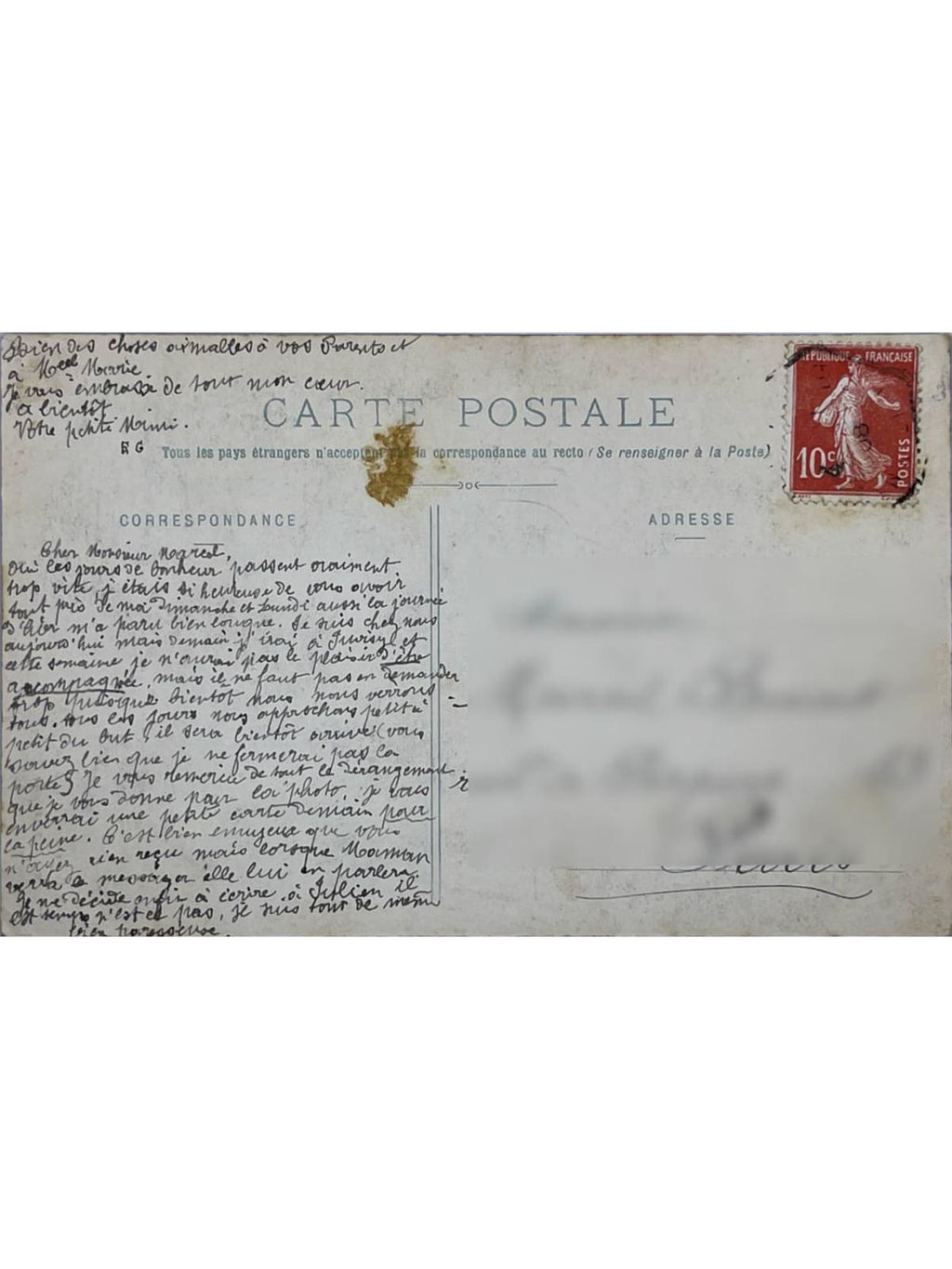 Verso de la carte postale