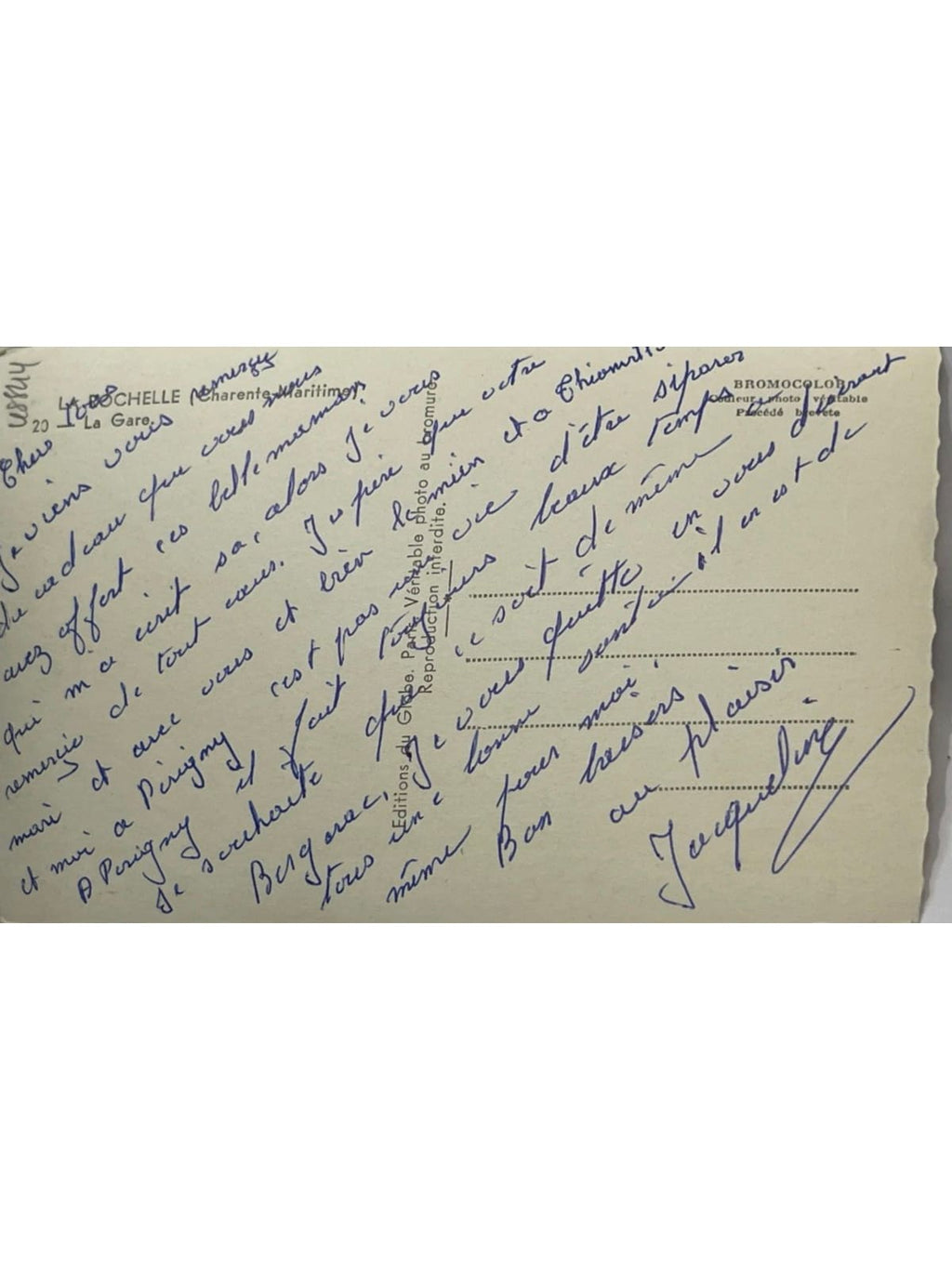 Verso de la carte postale