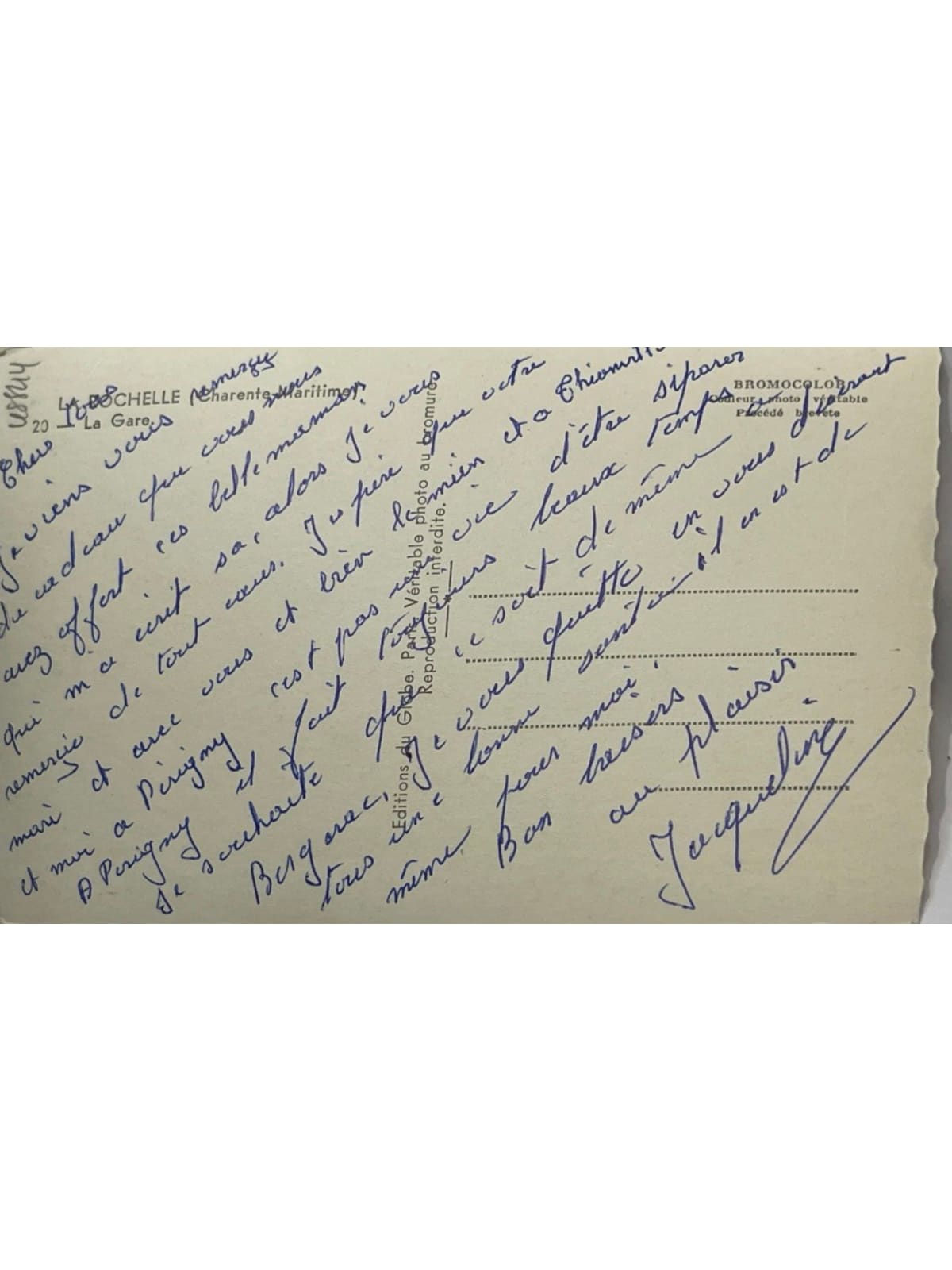 Verso de la carte postale