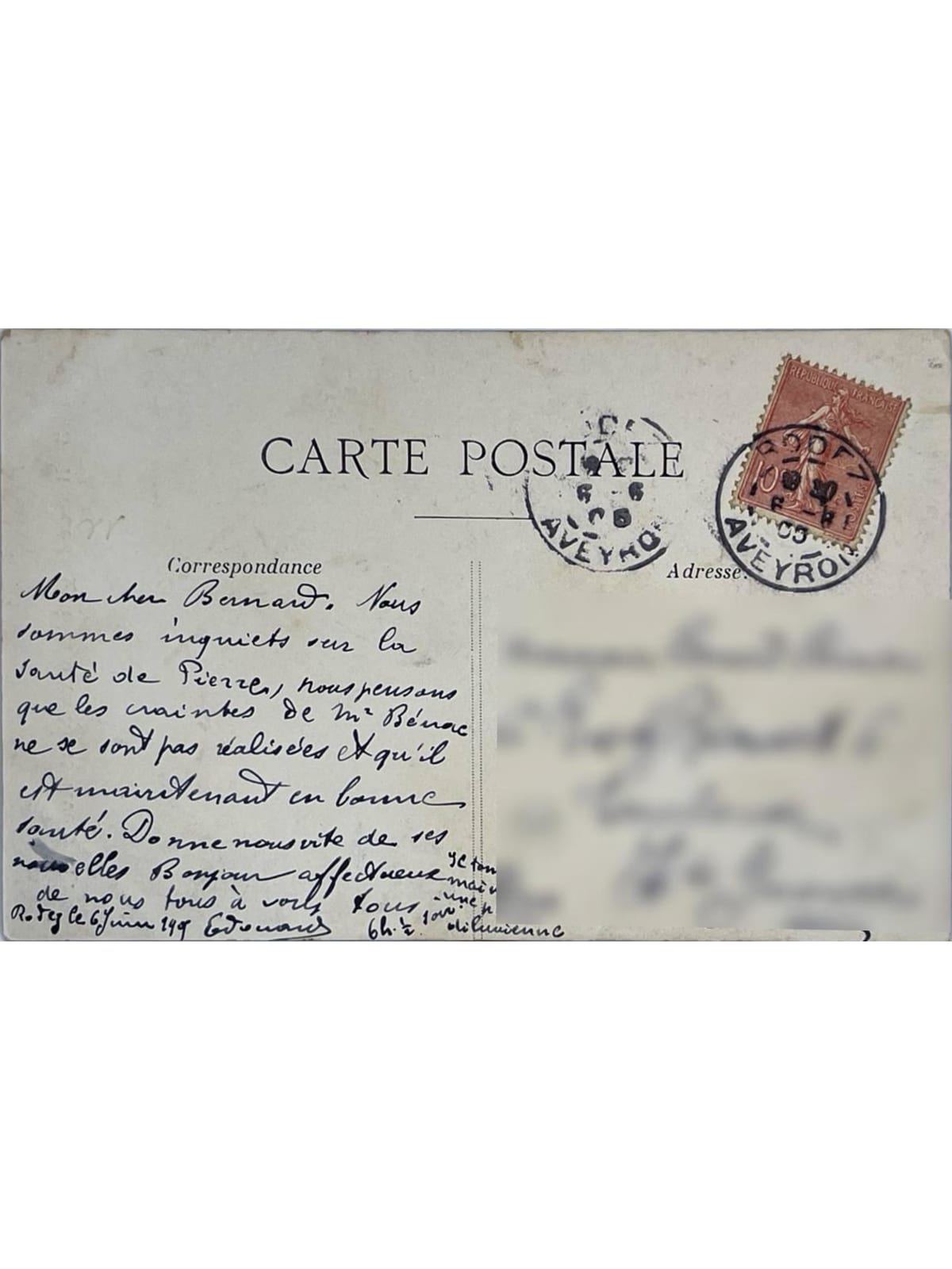 Verso de la carte postale