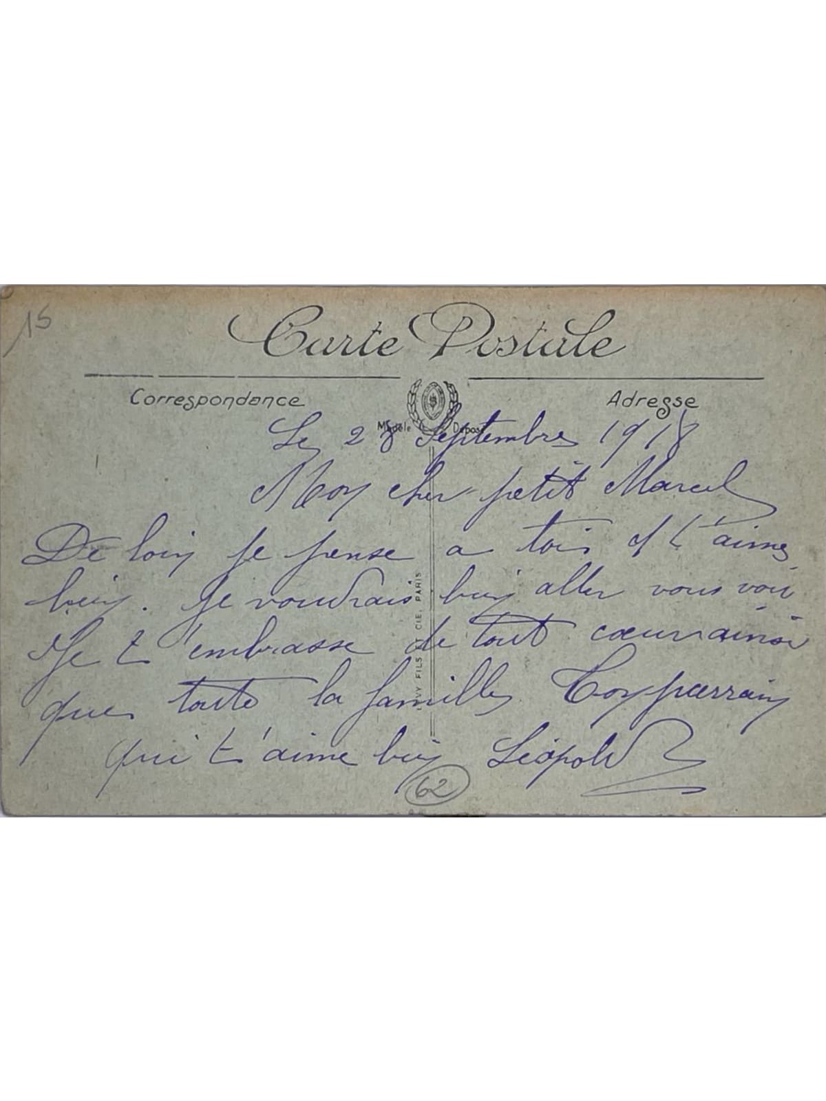 Verso de la carte postale