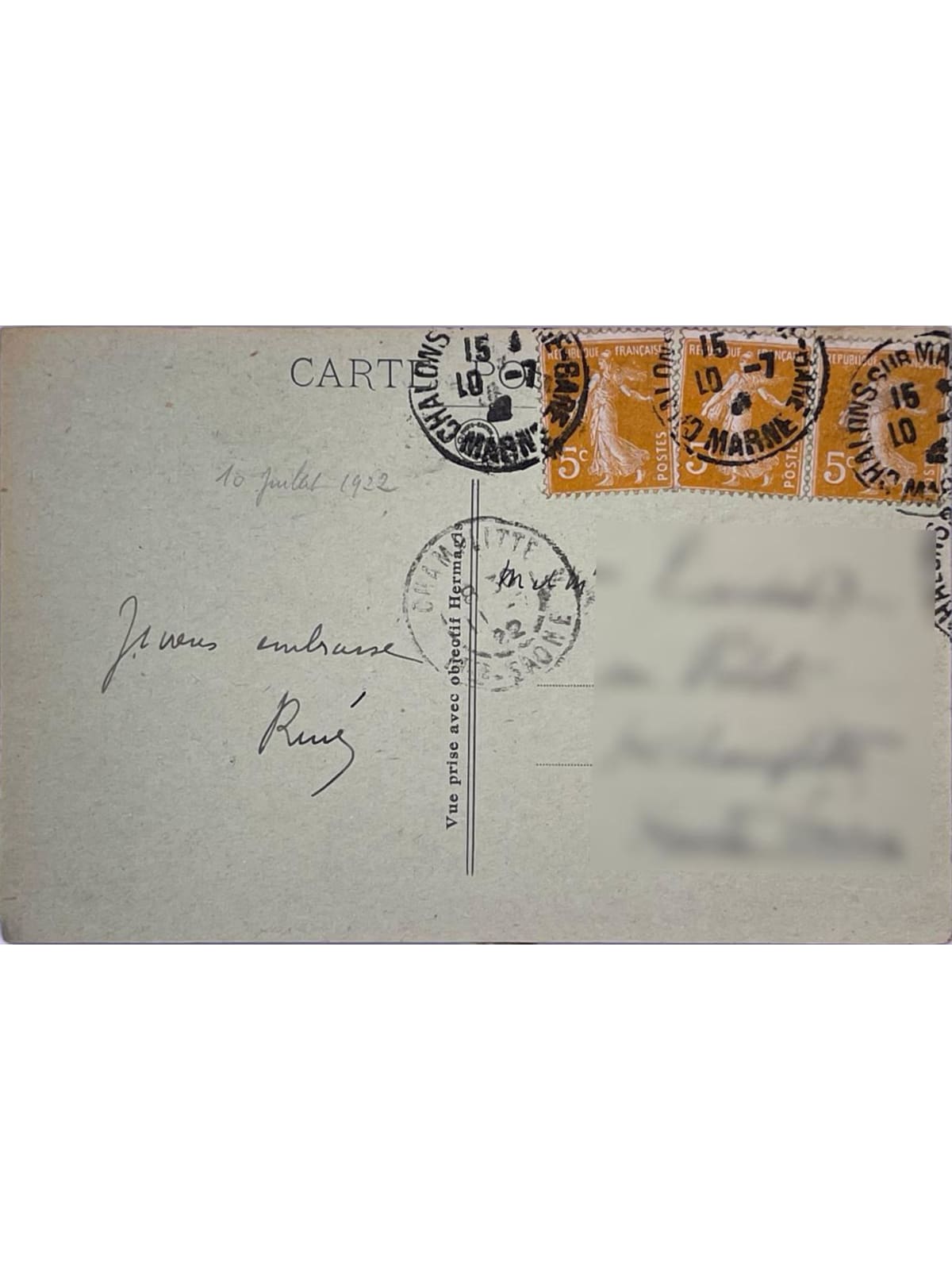 Verso de la carte postale