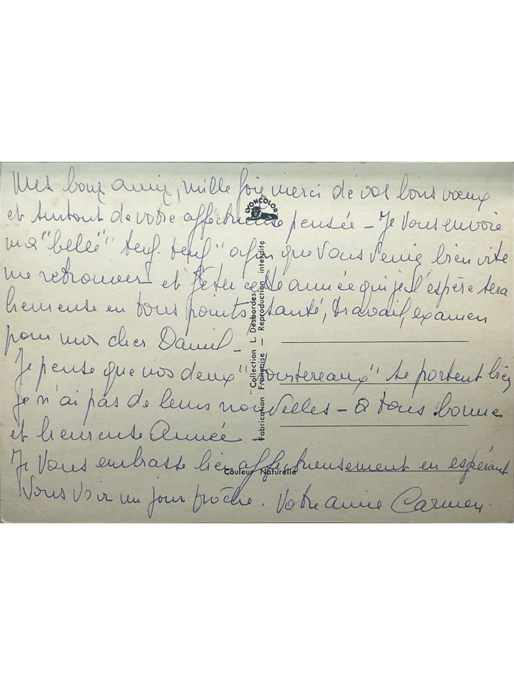Verso de la carte postale