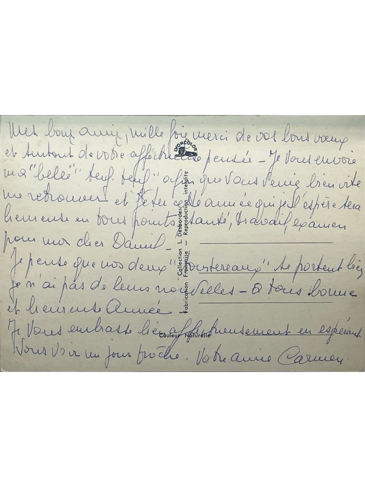 Verso de la carte postale